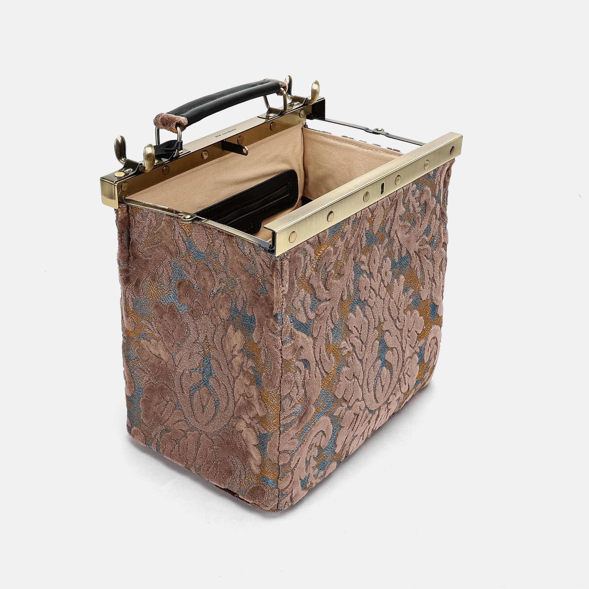 Burnout Velvet Camel Cecile Carpet Purse Gladstone Bag - Image 9