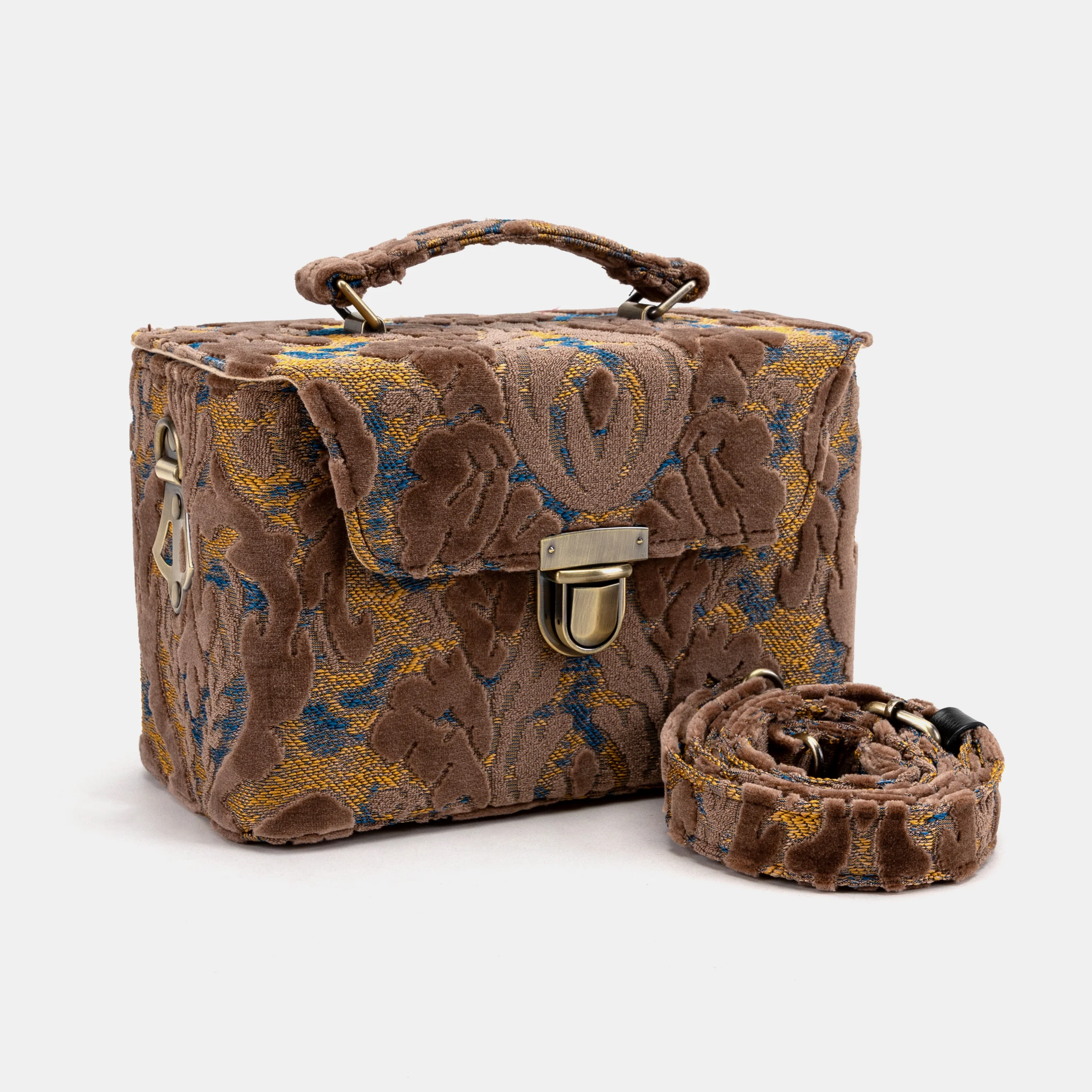Burnout Velvet Camel Clara Medium Train Case Purse