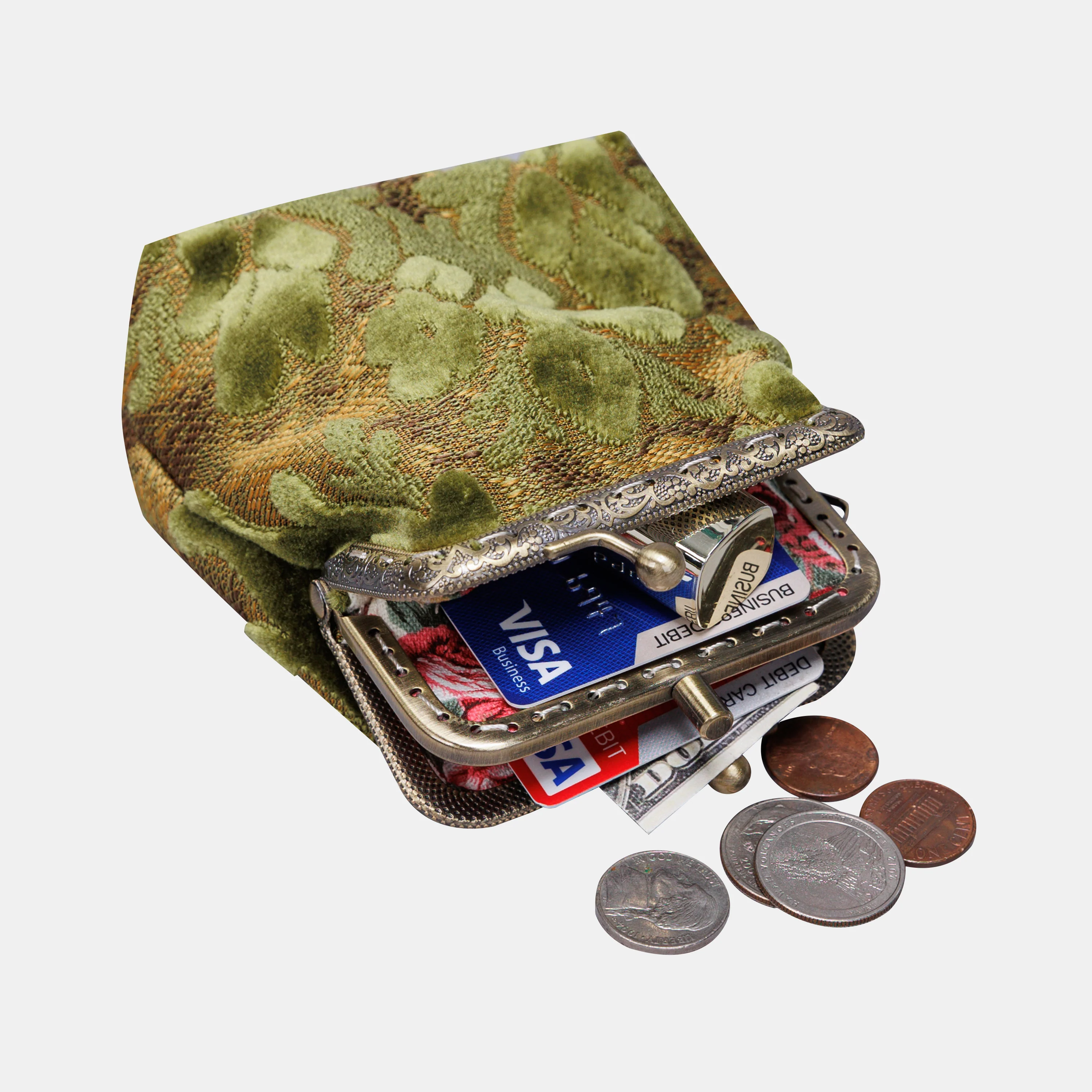 Burnout Velvet Fern Green Double Kiss Clasp Coin Purse - Image 4