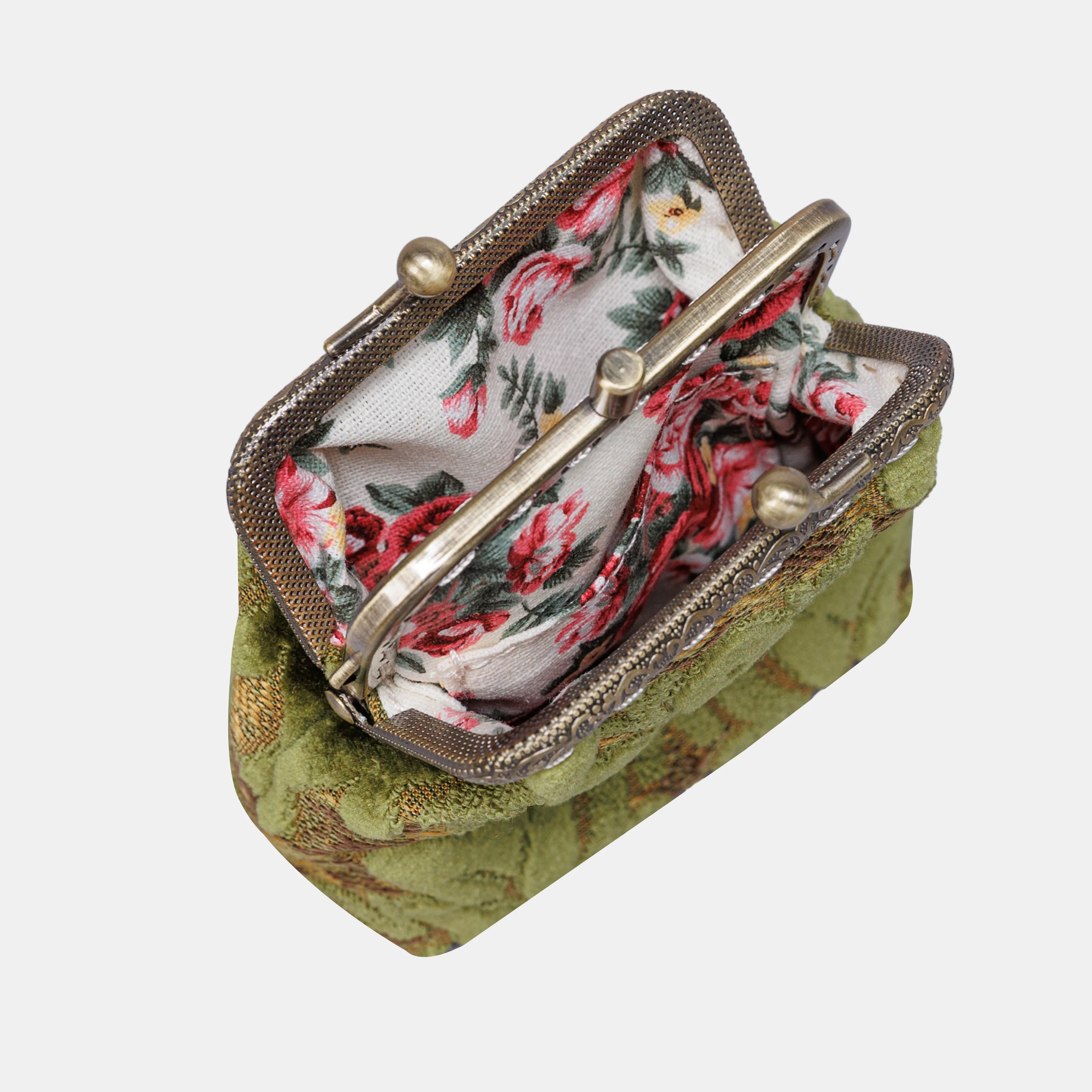 Burnout Velvet Fern Green Double Kiss Clasp Coin Purse - Image 5