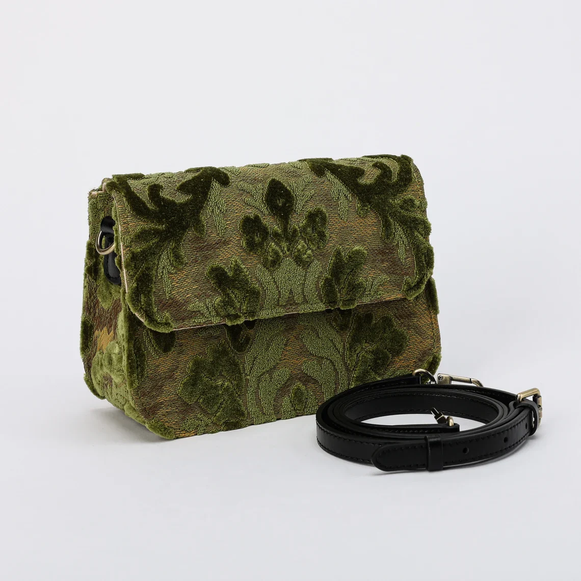 Burnout Velvet Fern Green Flap Crossbody Bag - Image 3