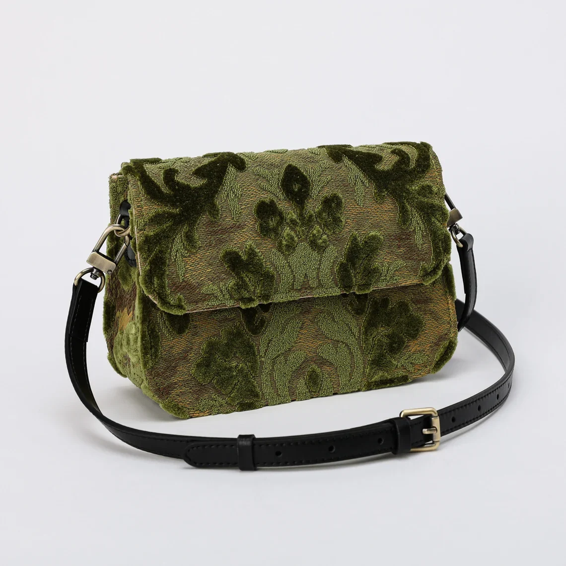 Burnout Velvet Fern Green Flap Crossbody Bag - Image 4