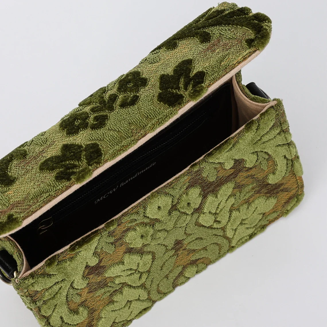 Burnout Velvet Fern Green Flap Crossbody Bag - Image 7