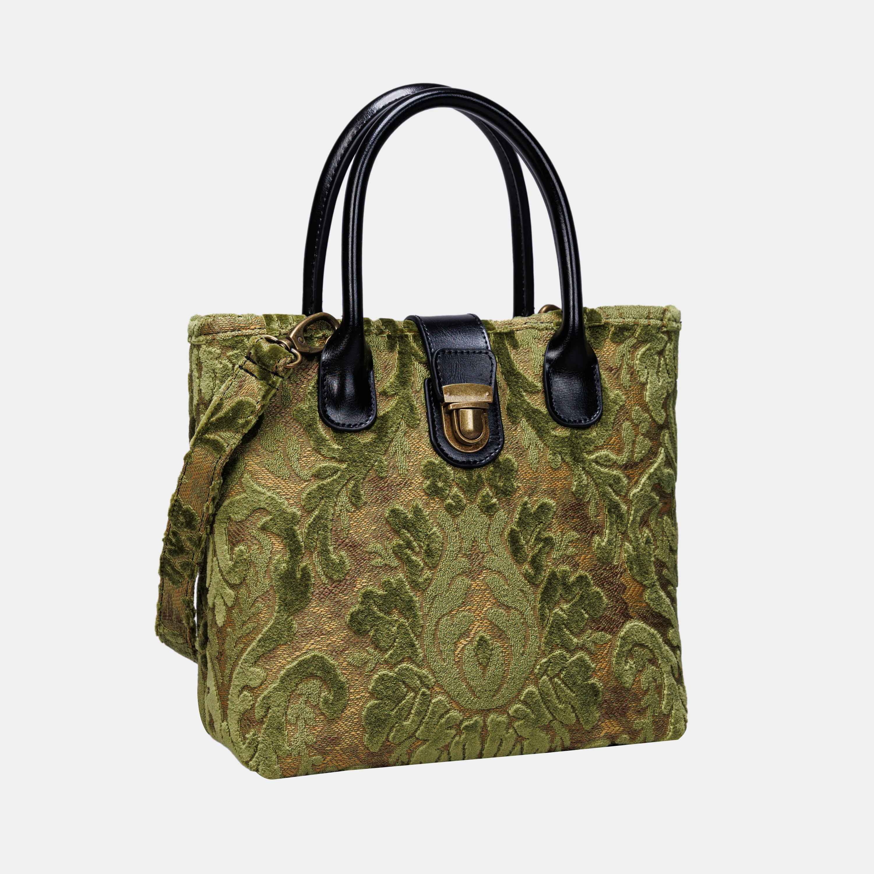 Burnout Velvet Fern Green Tuck Lock Carpet Satchel - Image 3
