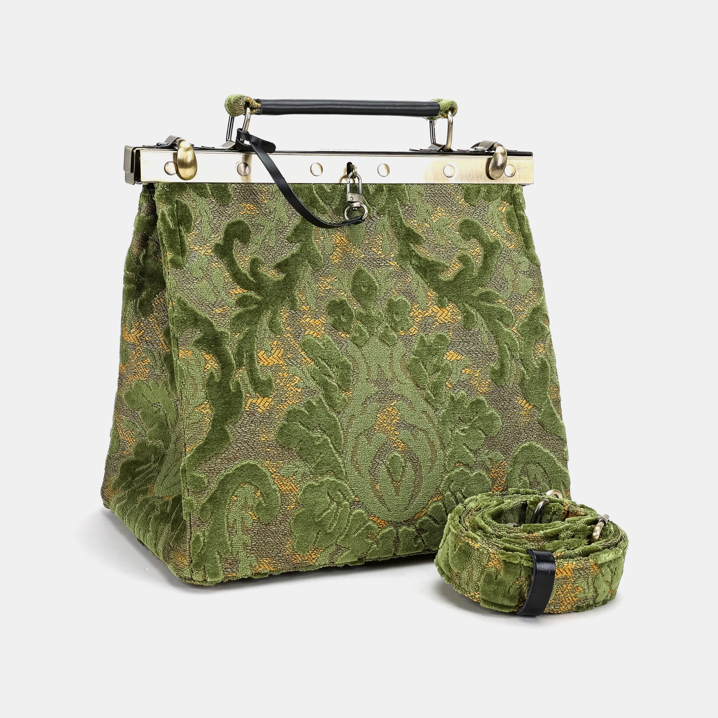 Burnout Velvet Fern Green Cecile Carpet Purse Gladstone Bag - Image 5