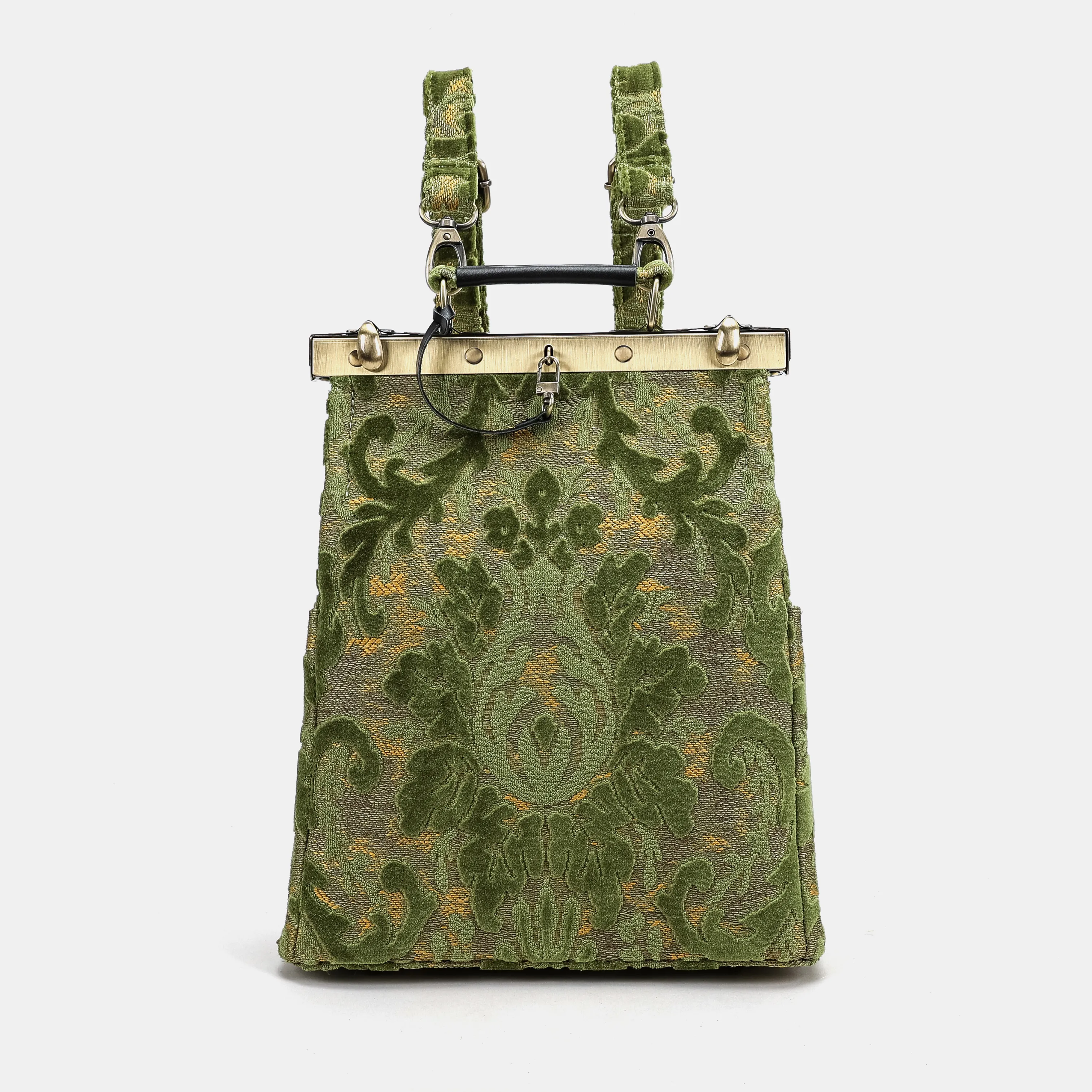 Burnout Velvet Fern Green Helena Carpet Backpack Gladstone Bag