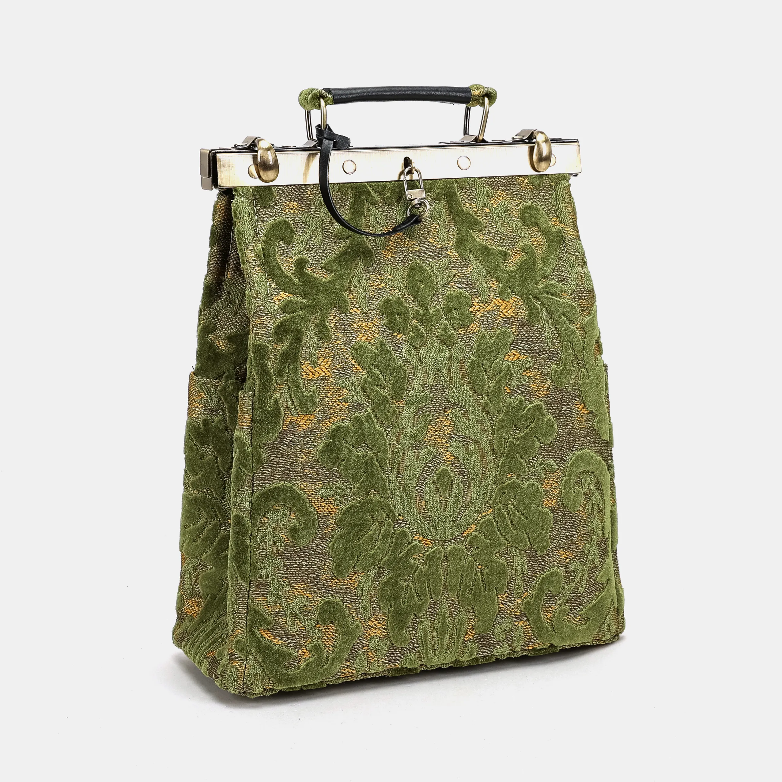 Burnout Velvet Fern Green Helena Carpet Backpack Gladstone Bag - Image 4