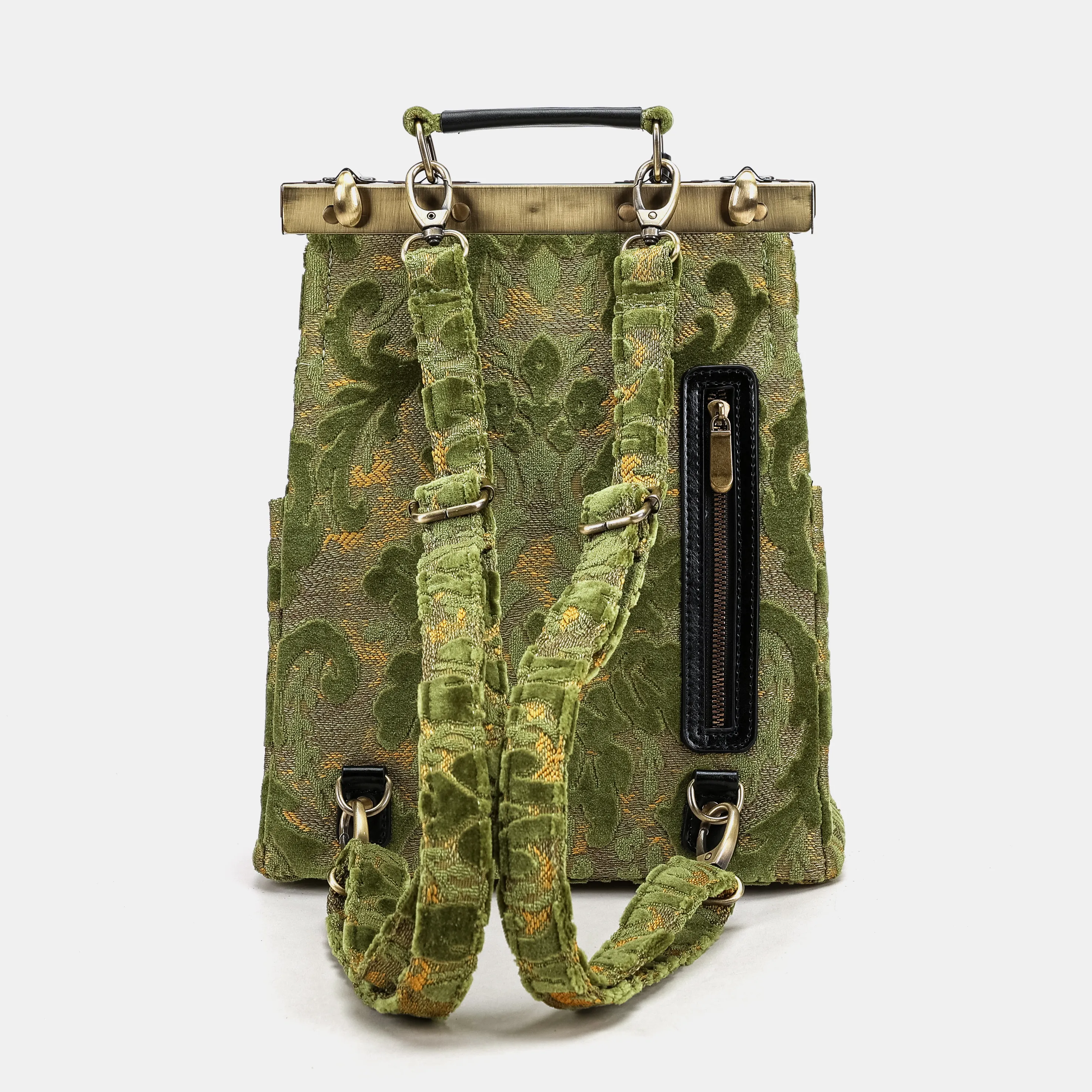 Burnout Velvet Fern Green Helena Carpet Backpack Gladstone Bag - Image 5