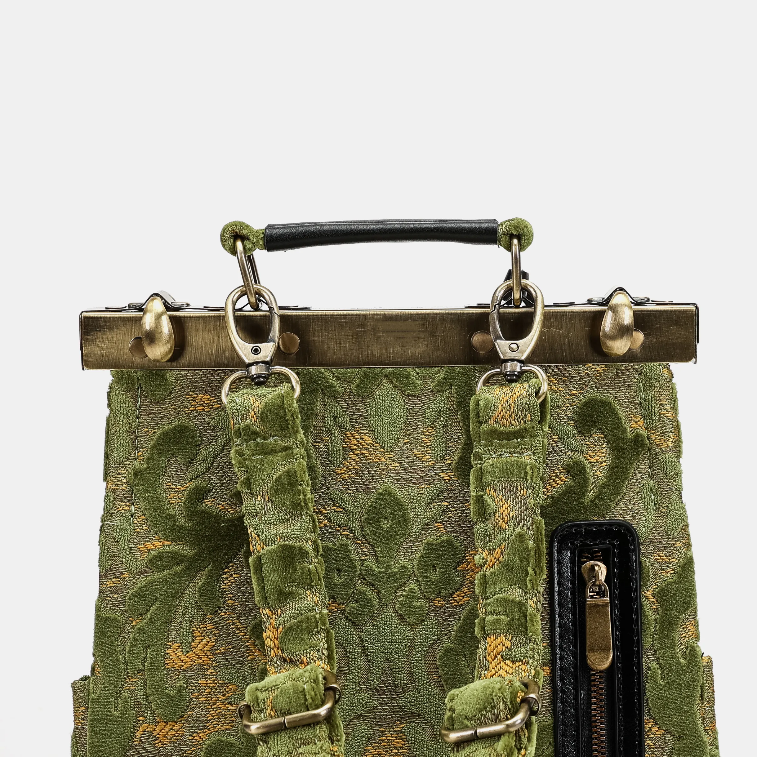 Burnout Velvet Fern Green Helena Carpet Backpack Gladstone Bag - Image 6