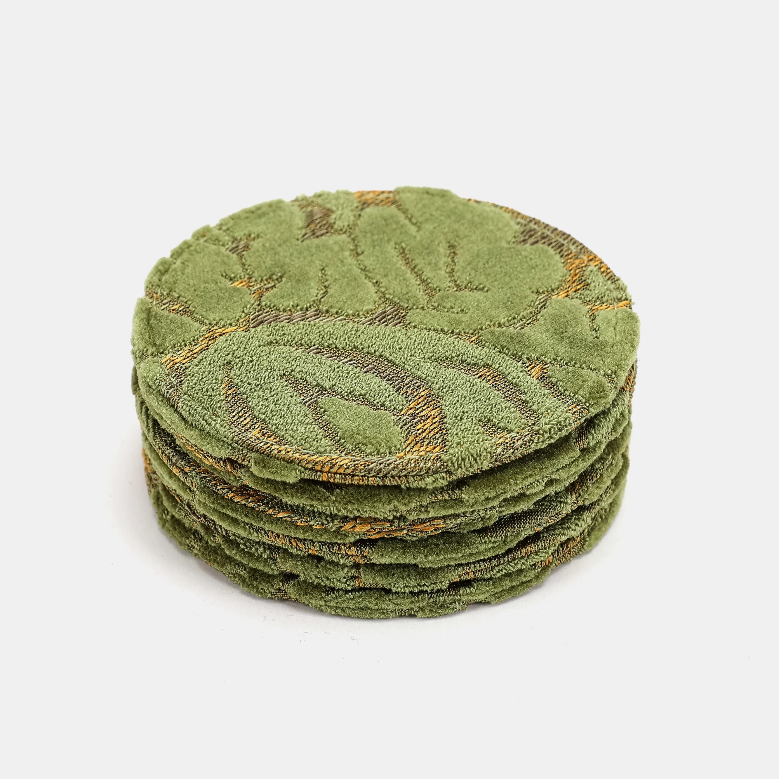 Burnout Velvet Fern Green Round Coaster Set with Holder - Image 4