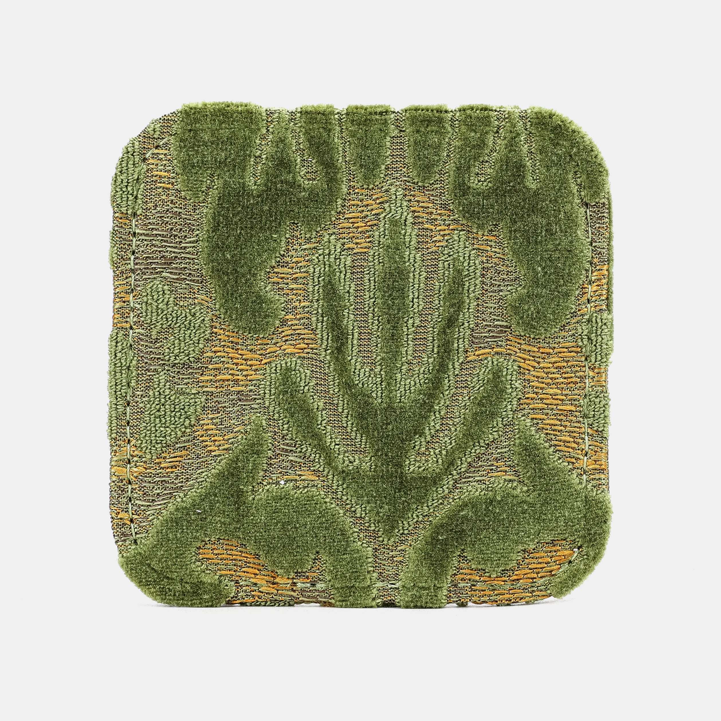 Burnout Velvet Fern Green Square Coaster Set with Holder - Image 3