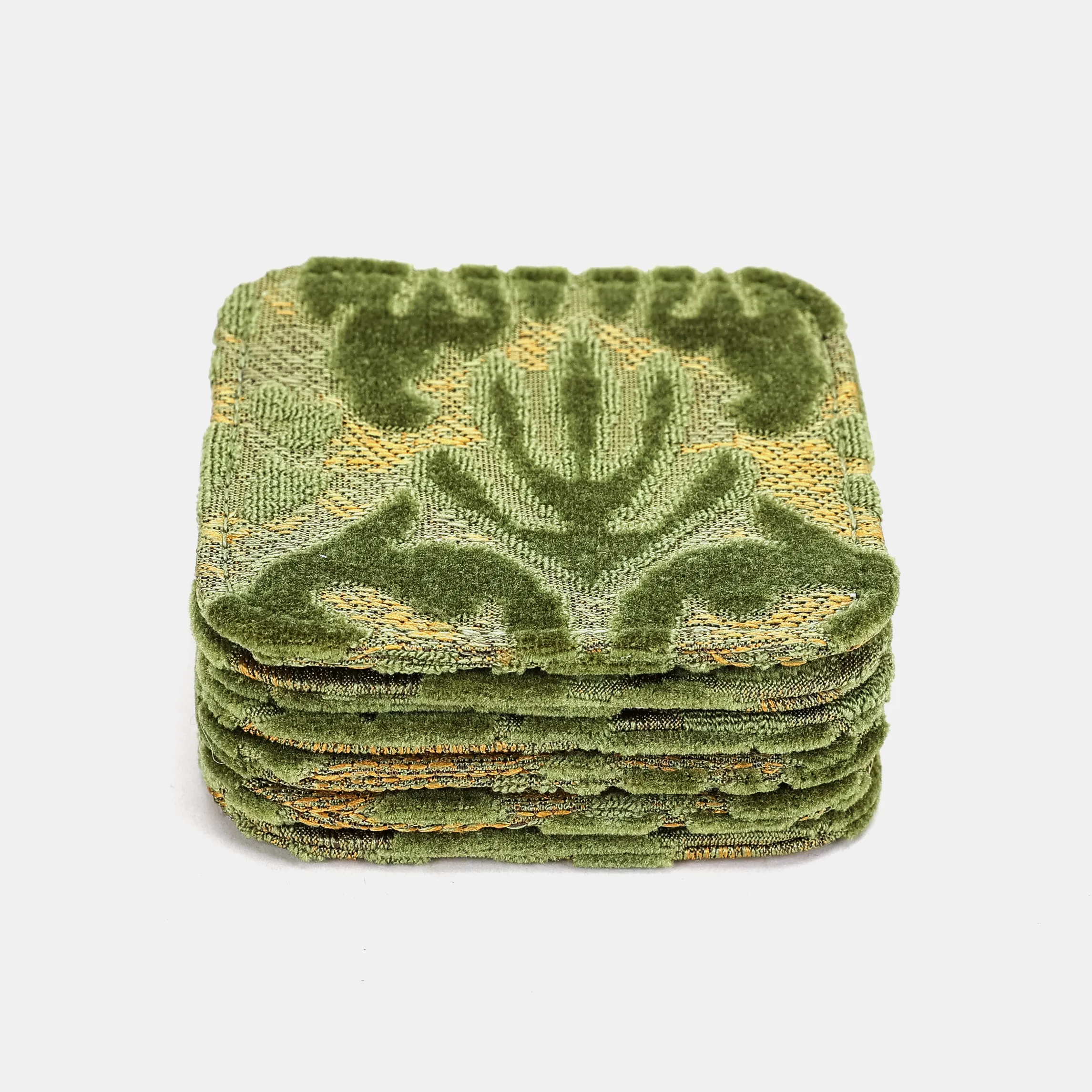 Burnout Velvet Fern Green Square Coaster Set with Holder - Image 4