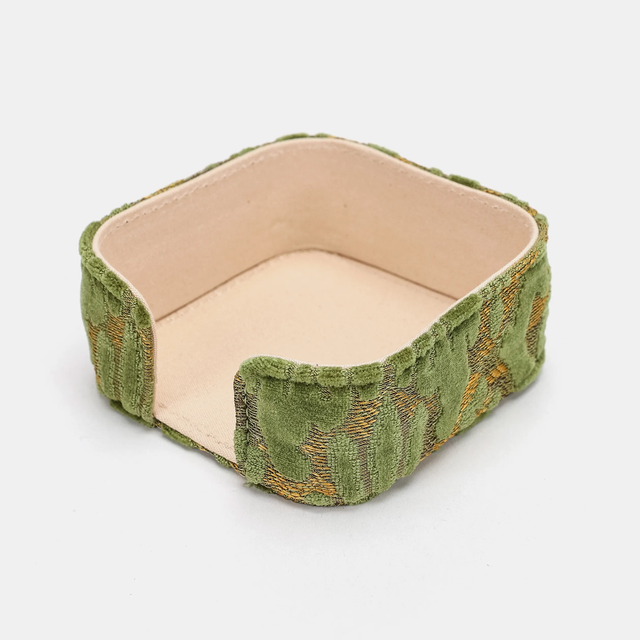 Burnout Velvet Fern Green Square Coaster Set with Holder - Image 5
