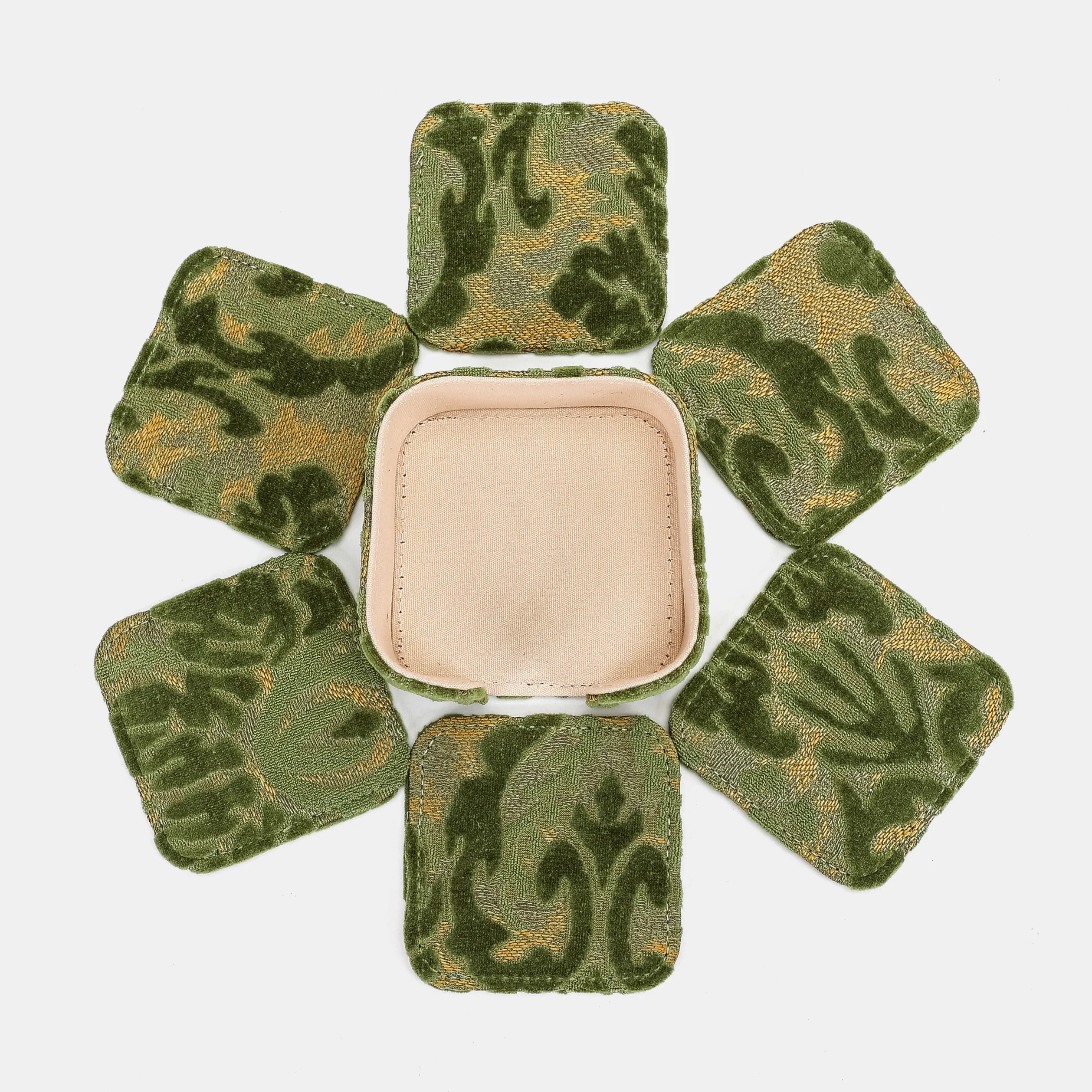 Burnout Velvet Fern Green Square Coaster Set with Holder - Image 8