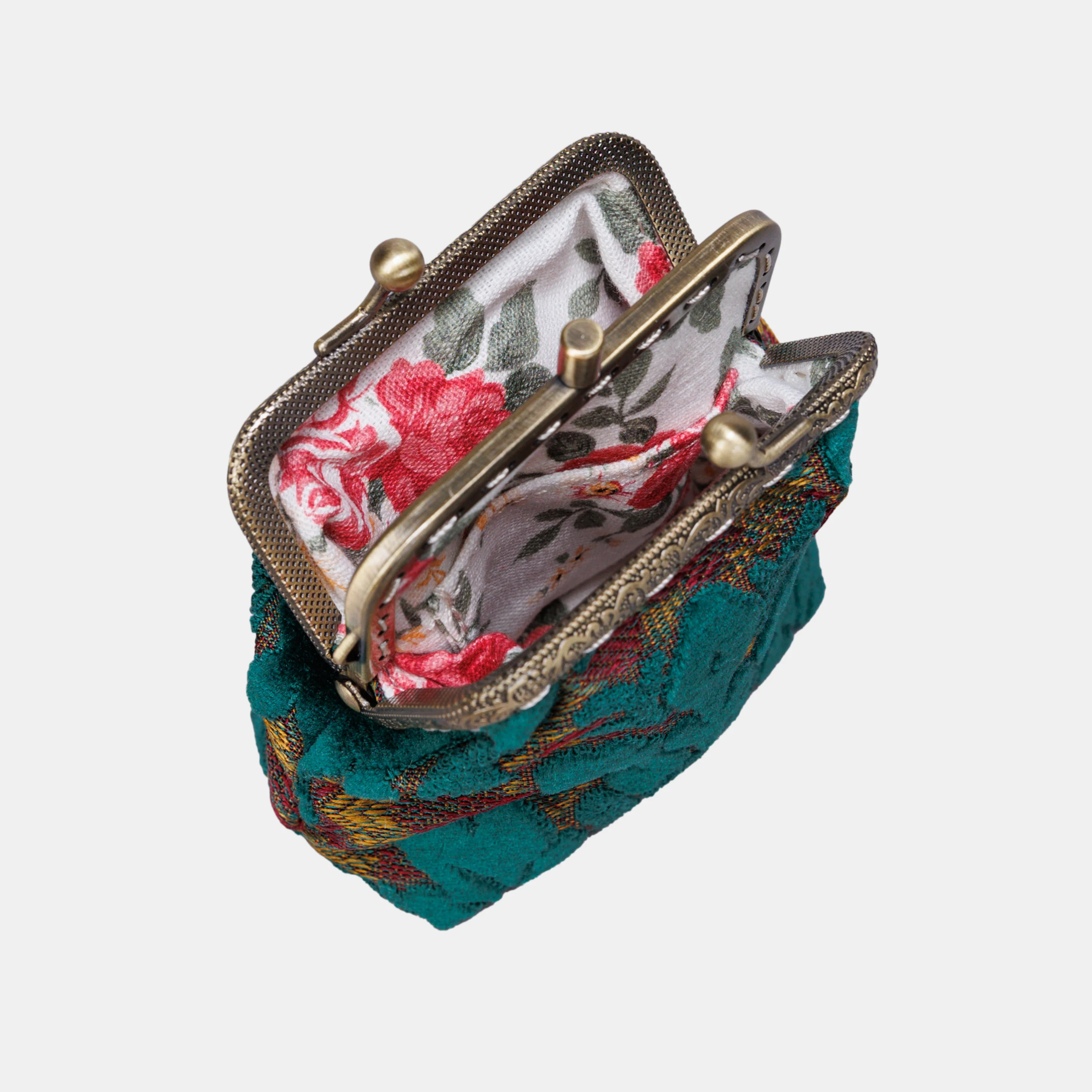 Burnout Velvet Jade Green Double Kiss Clasp Coin Purse - Image 4