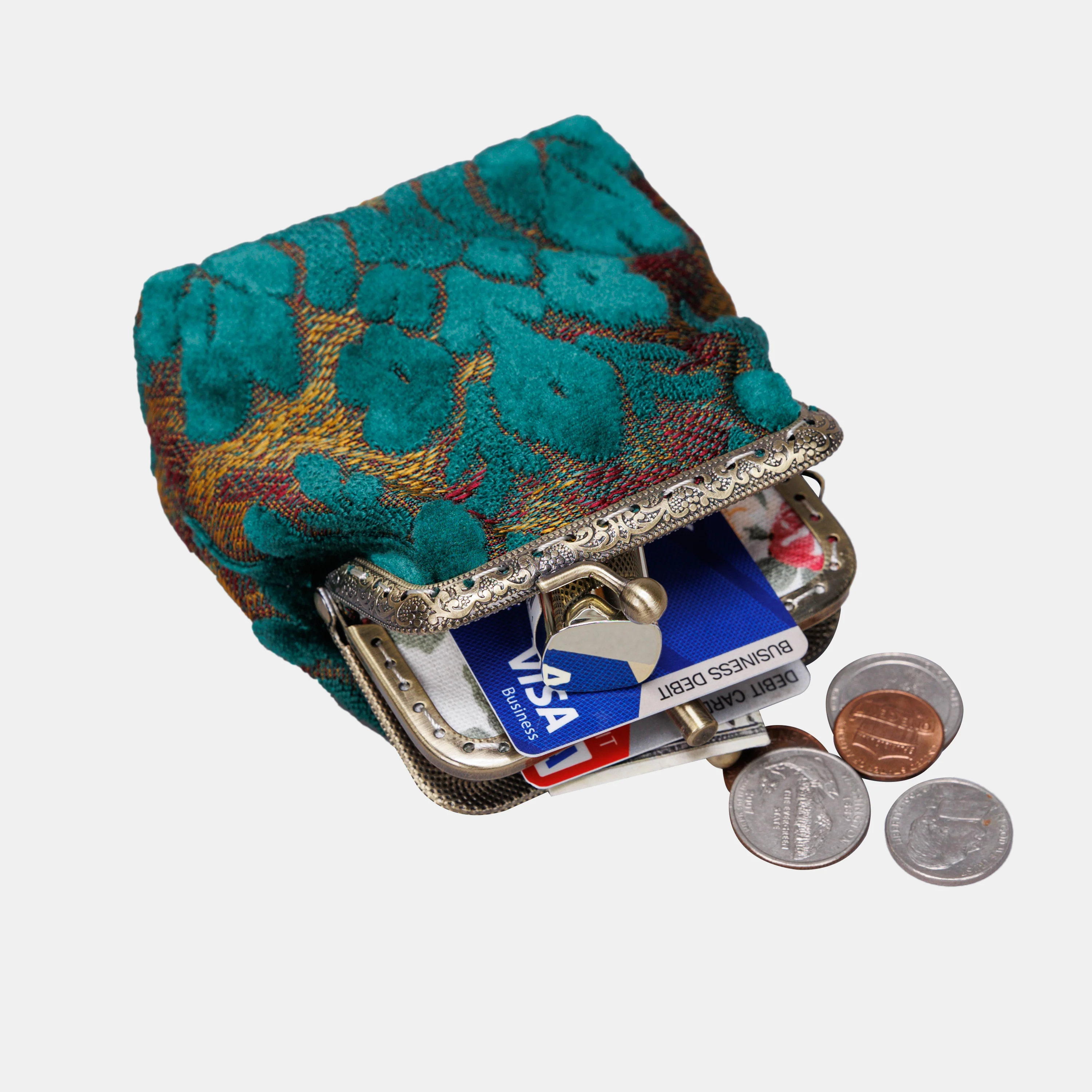 Burnout Velvet Jade Green Double Kiss Clasp Coin Purse - Image 5