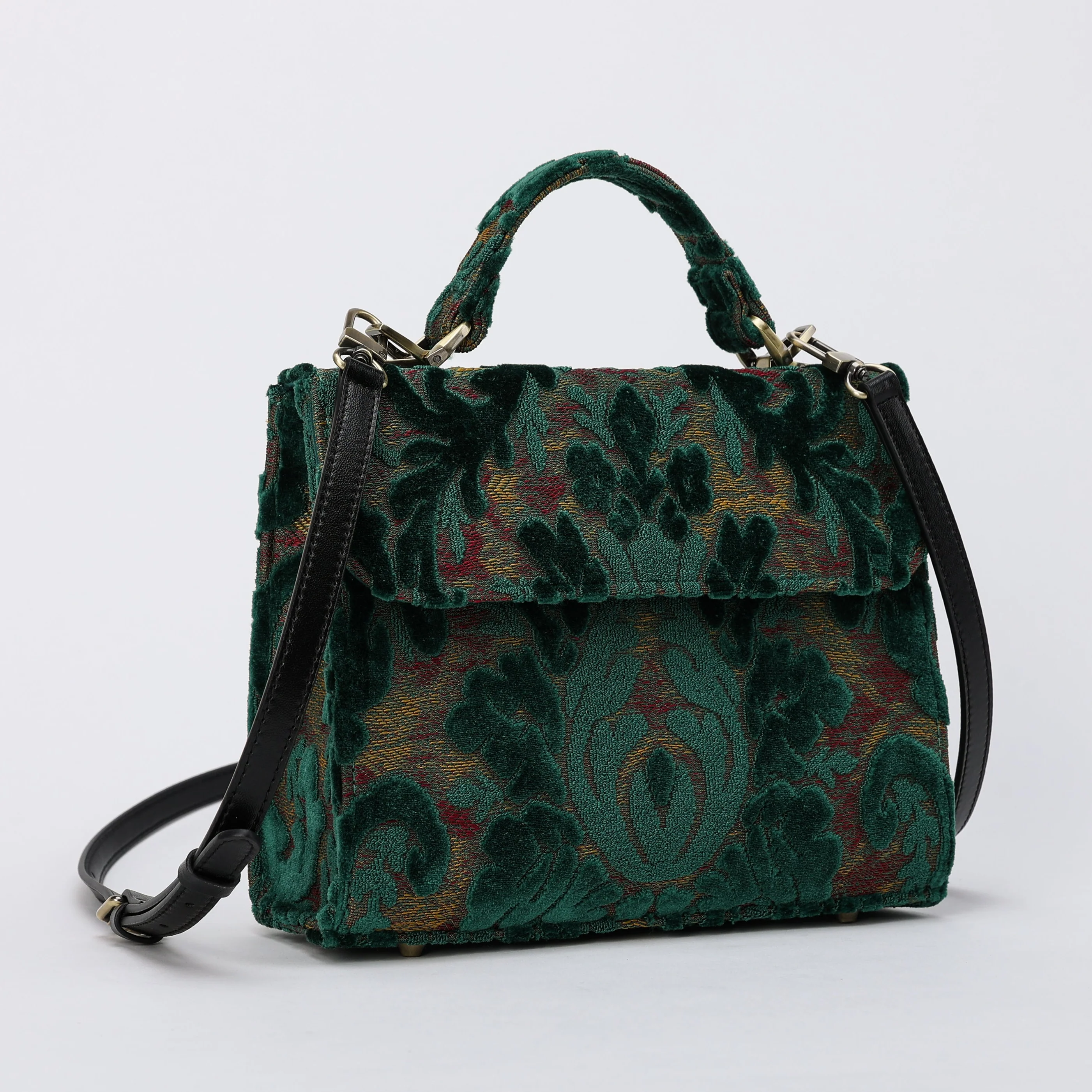 Burnout Velvet Jade Green Flap Satchel