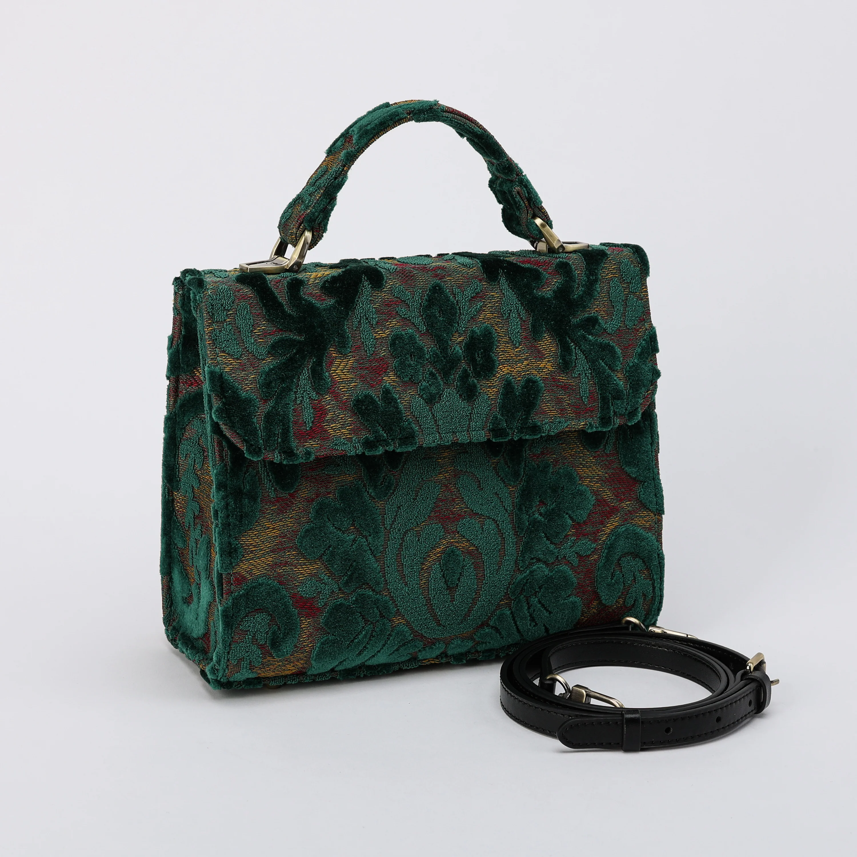 Burnout Velvet Jade Green Flap Satchel - Image 2