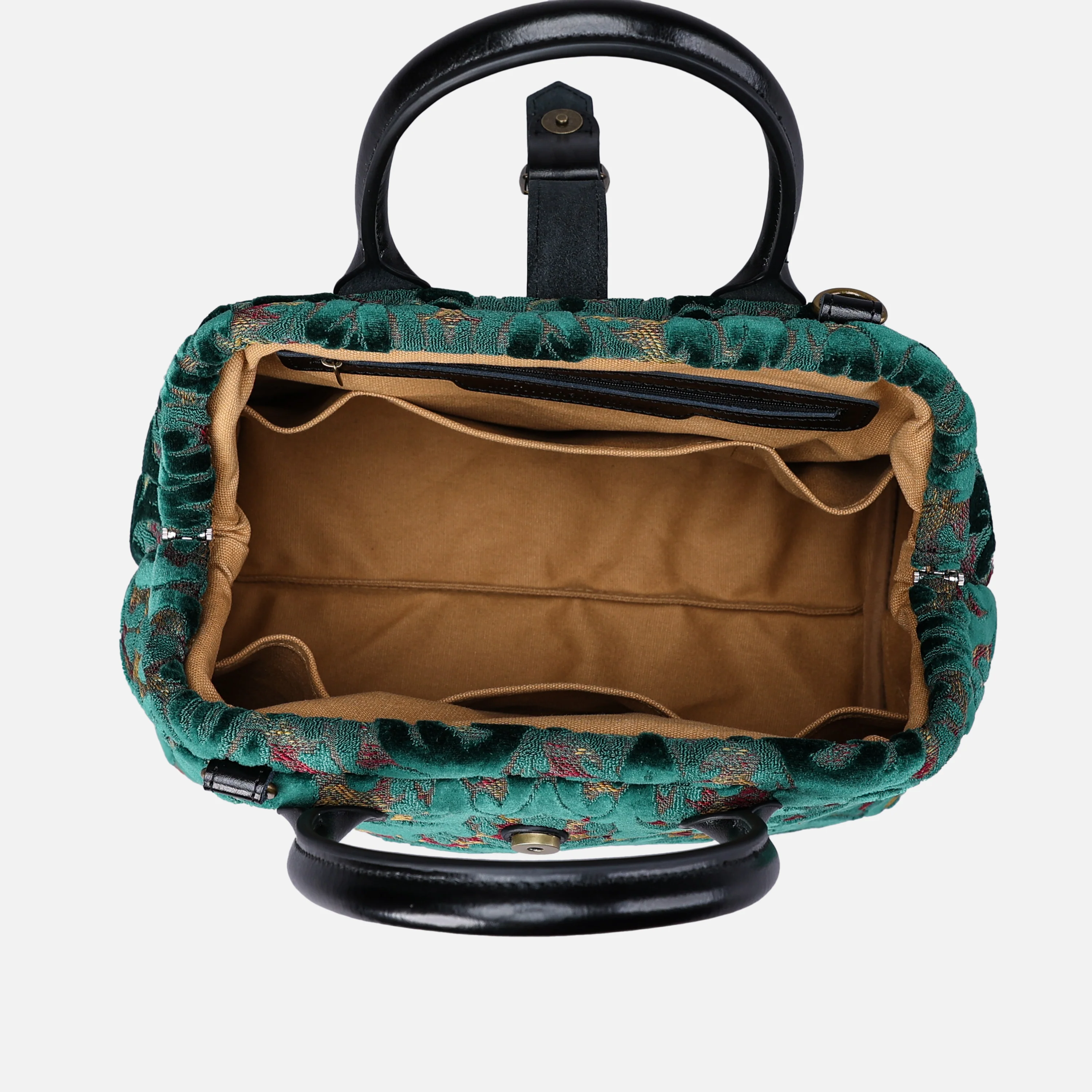 Burnout Velvet Jade Green Carpet Handbag Purse - Image 7