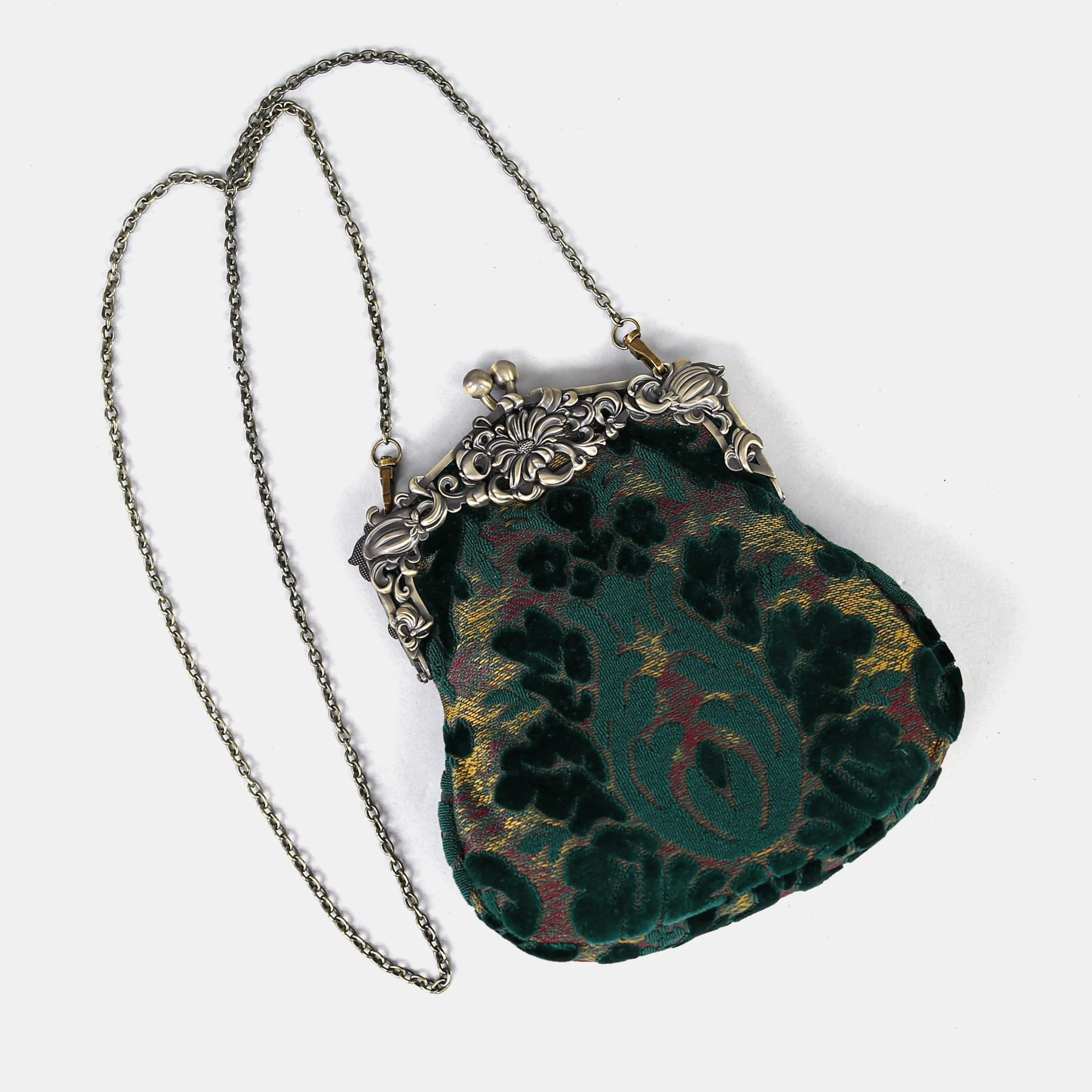 Burnout Velvet Jade Green Chatelaine Purse Large - Image 3