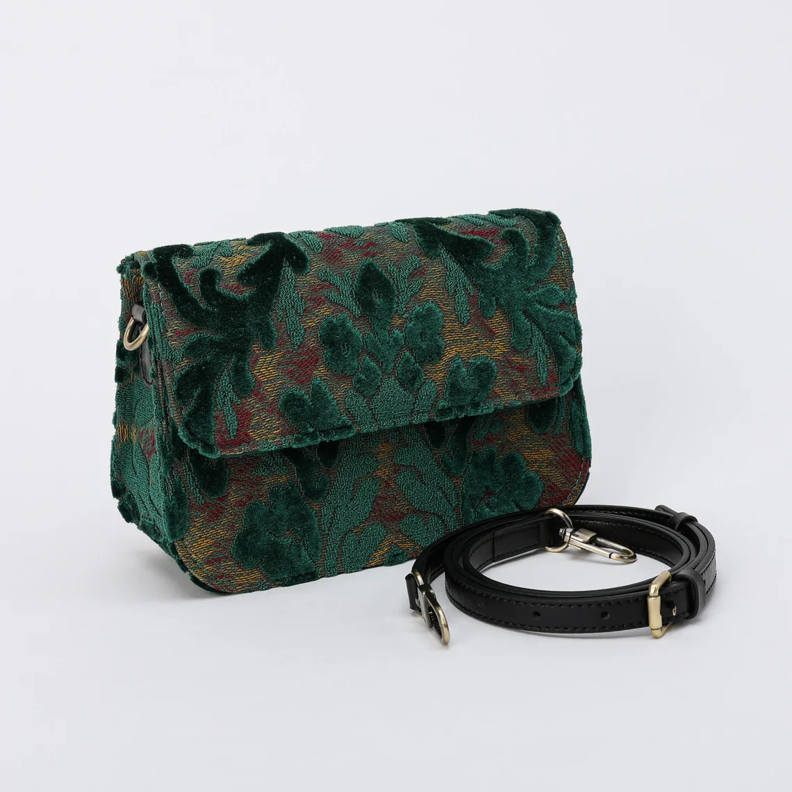 Burnout Velvet Jade Green Flap Crossbody Bag - Image 3
