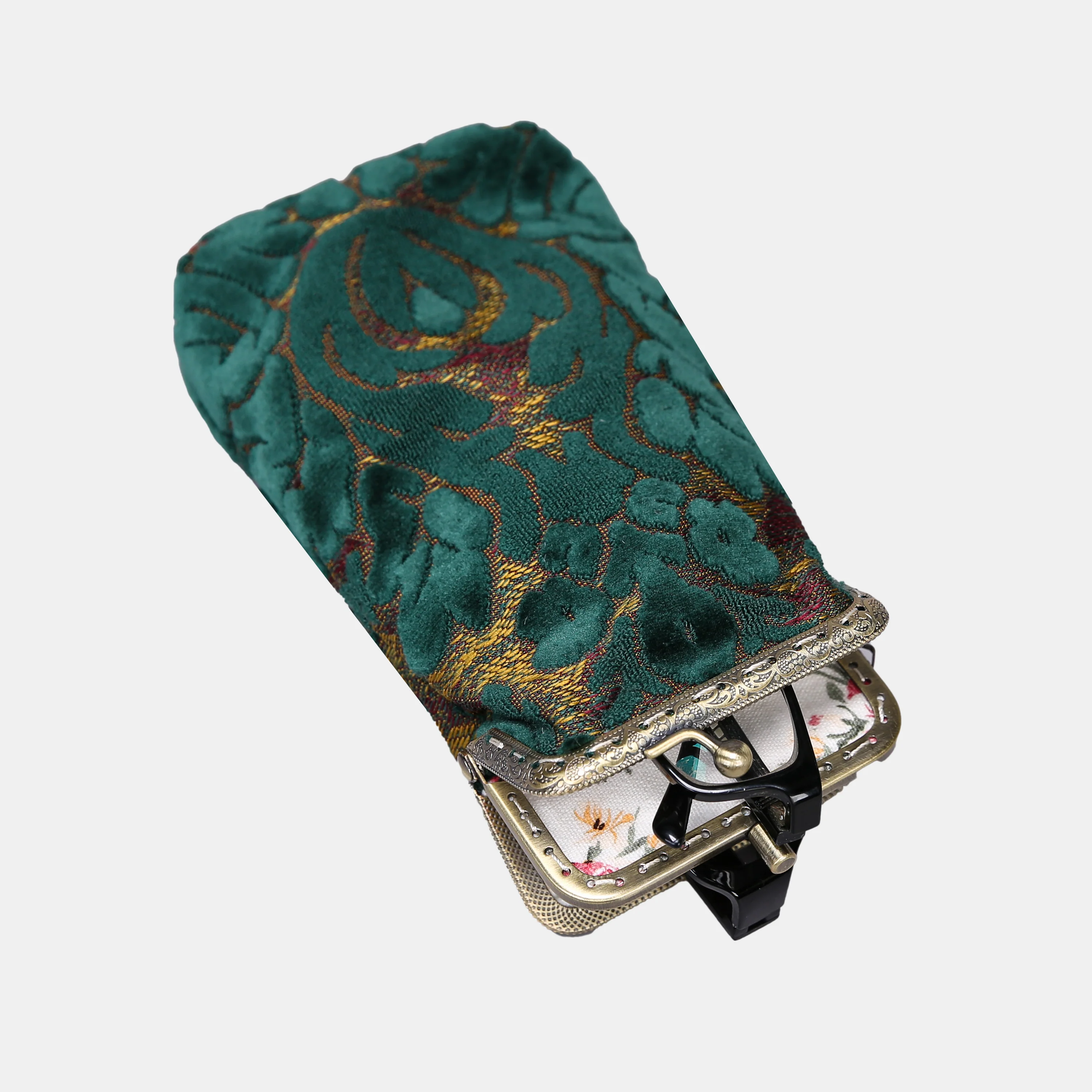 Burnout Velvet Jade Green Carpet Eyeglasses Case - Image 2