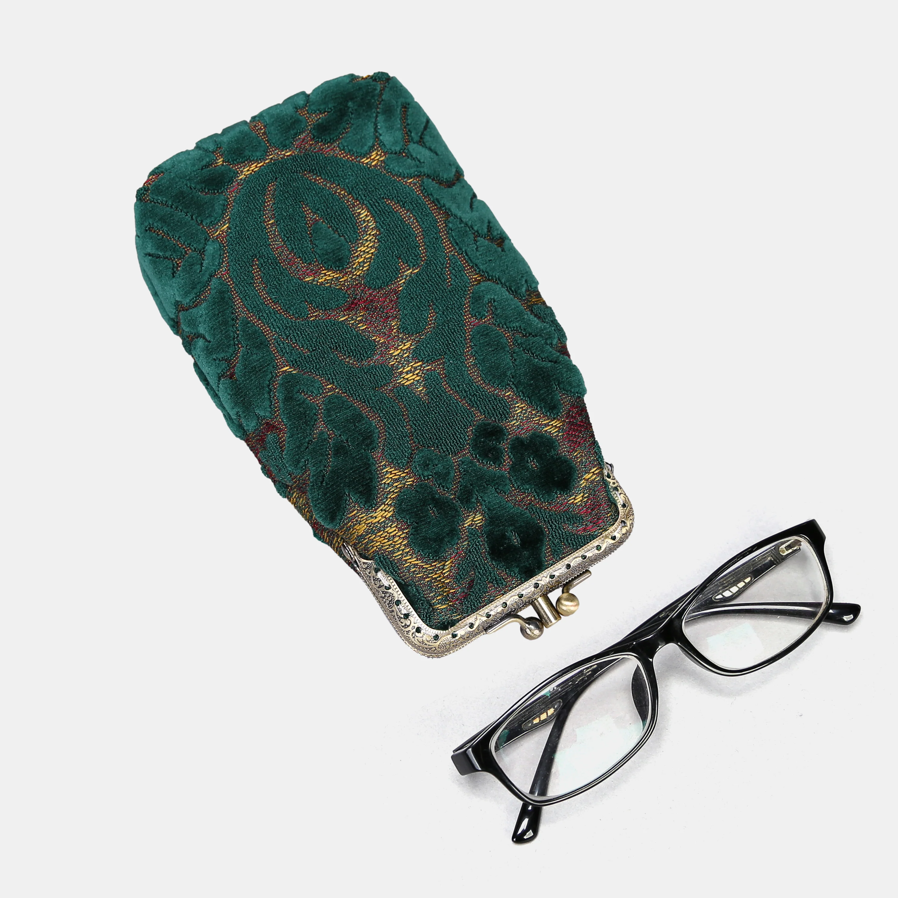 Burnout Velvet Jade Green Carpet Eyeglasses Case - Image 3
