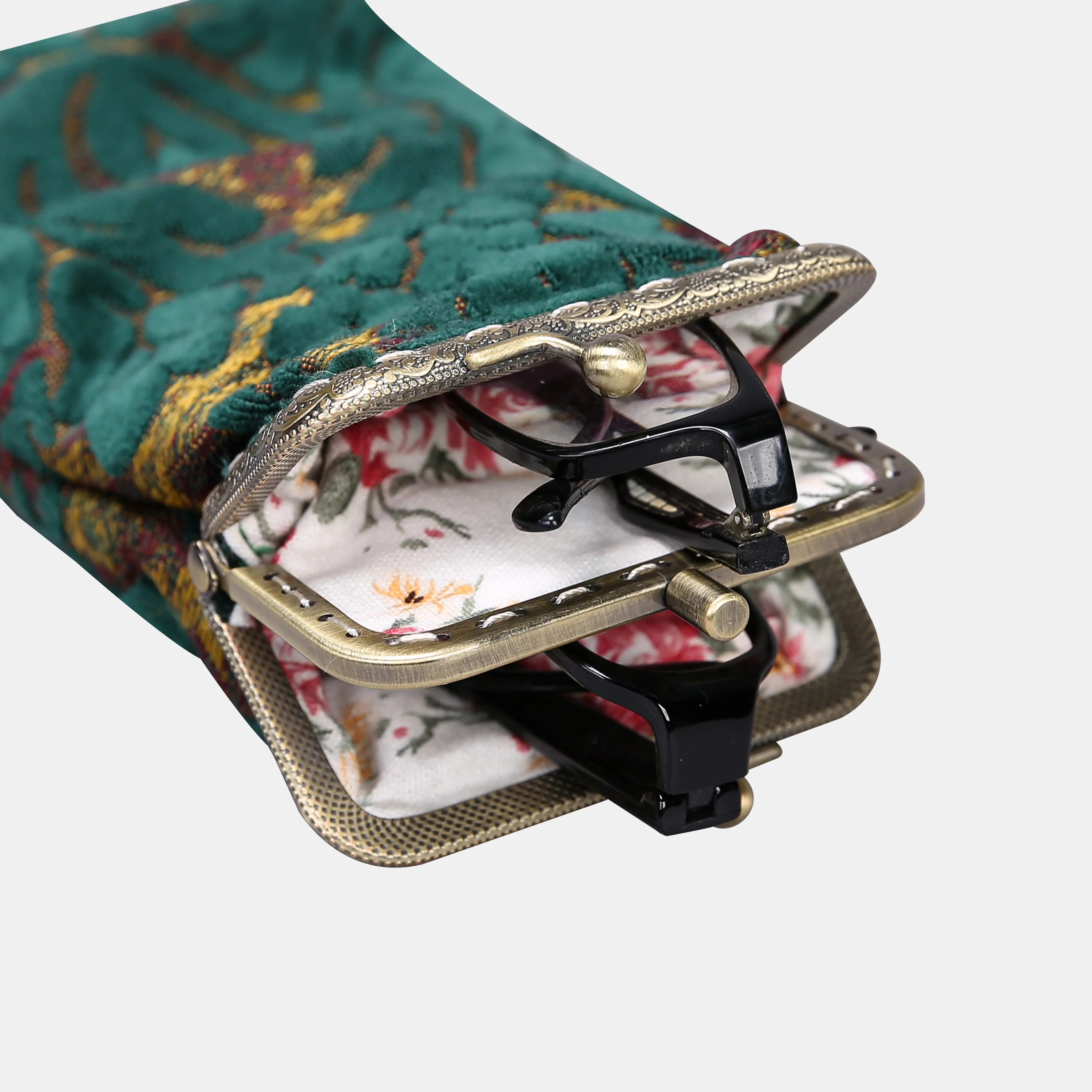 Burnout Velvet Jade Green Carpet Eyeglasses Case - Image 5