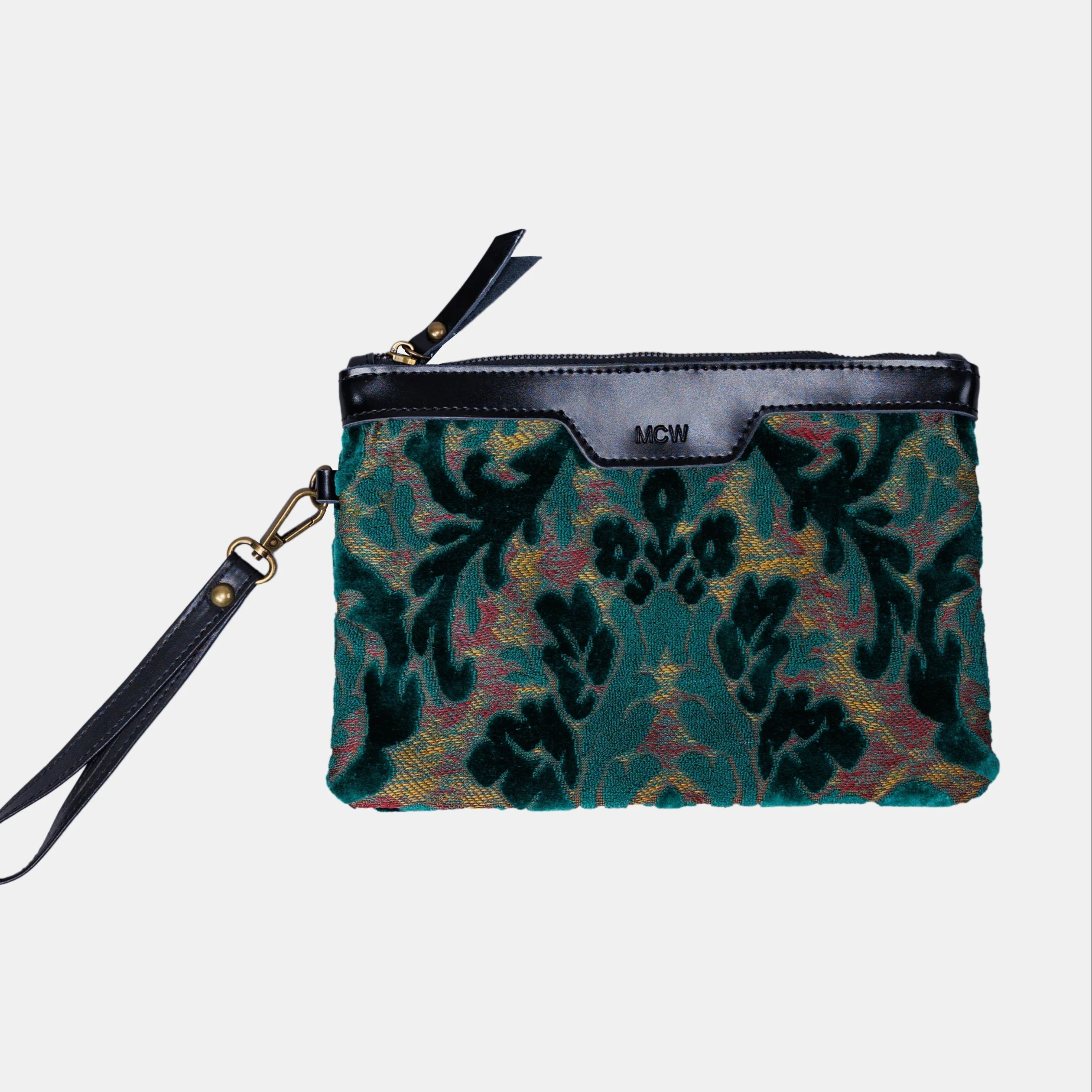 Burnout Velvet Jade Green Wristlet Clutch