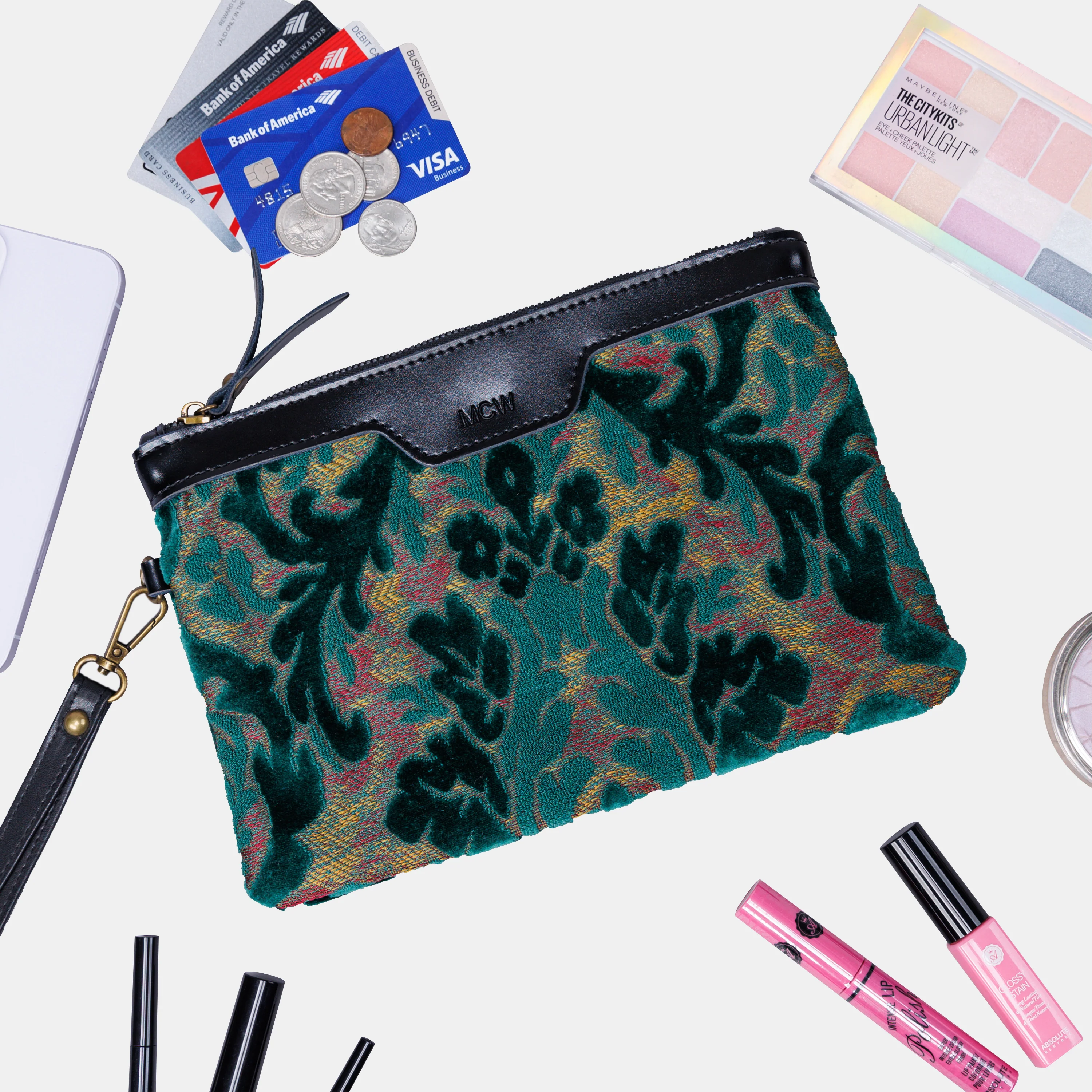 Burnout Velvet Jade Green Wristlet Clutch - Image 2