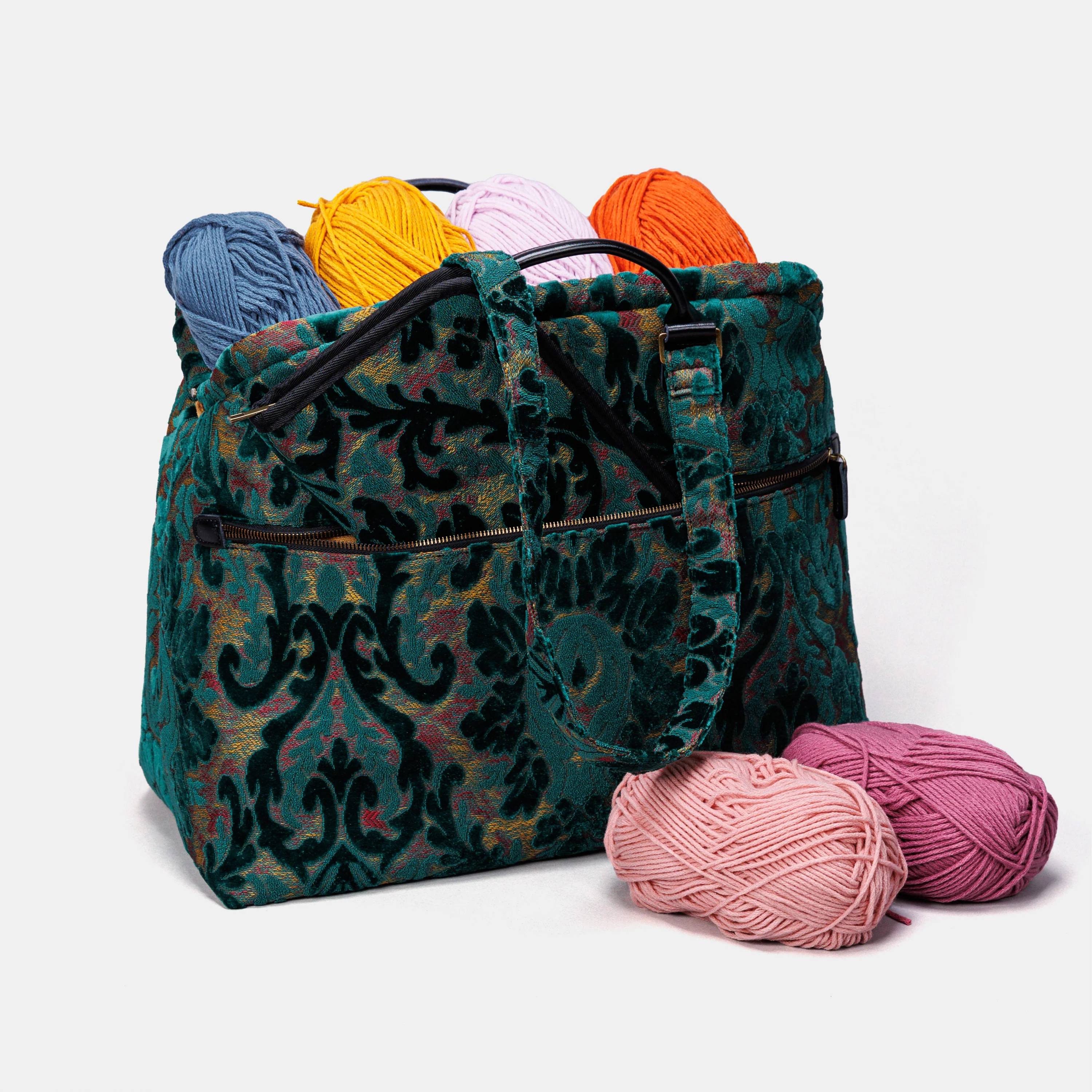 Burnout Velvet Jade Green Knitting Project Bag - Image 4