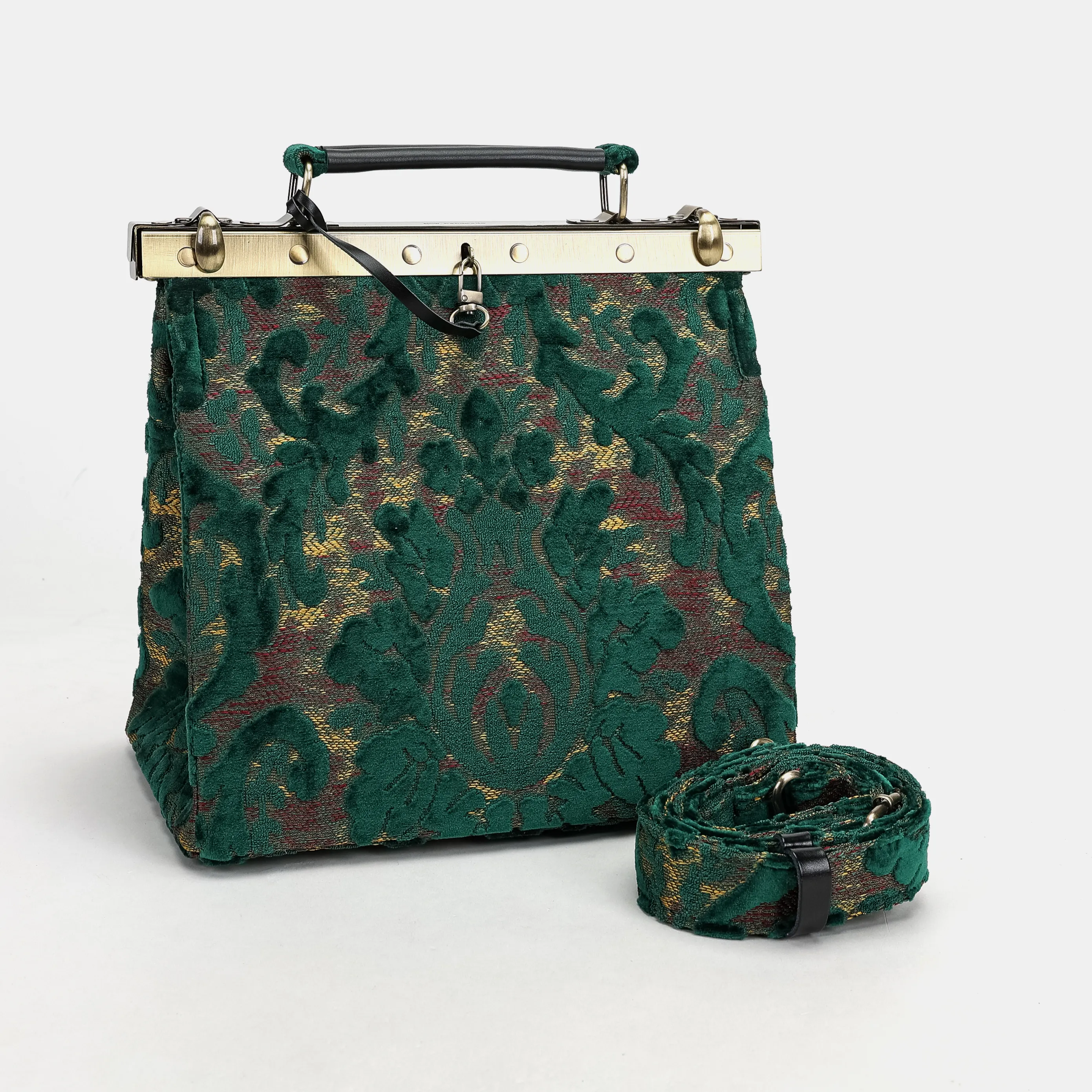 Burnout Velvet Jade Green Cecile Carpet Purse Gladstone Bag - Image 4