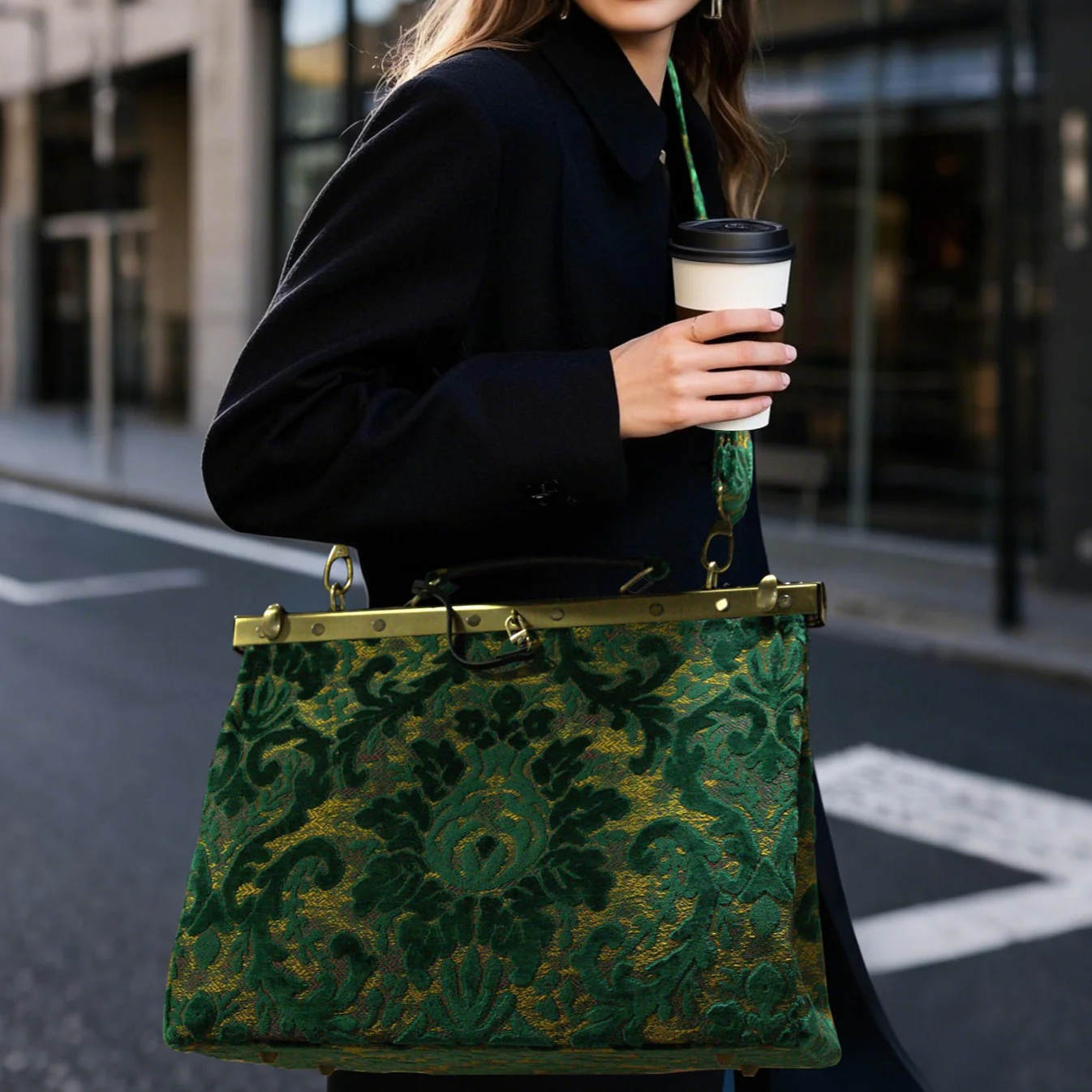 Burnout Velvet Jade Green Celine Carpet Gladstone Bag - Image 2