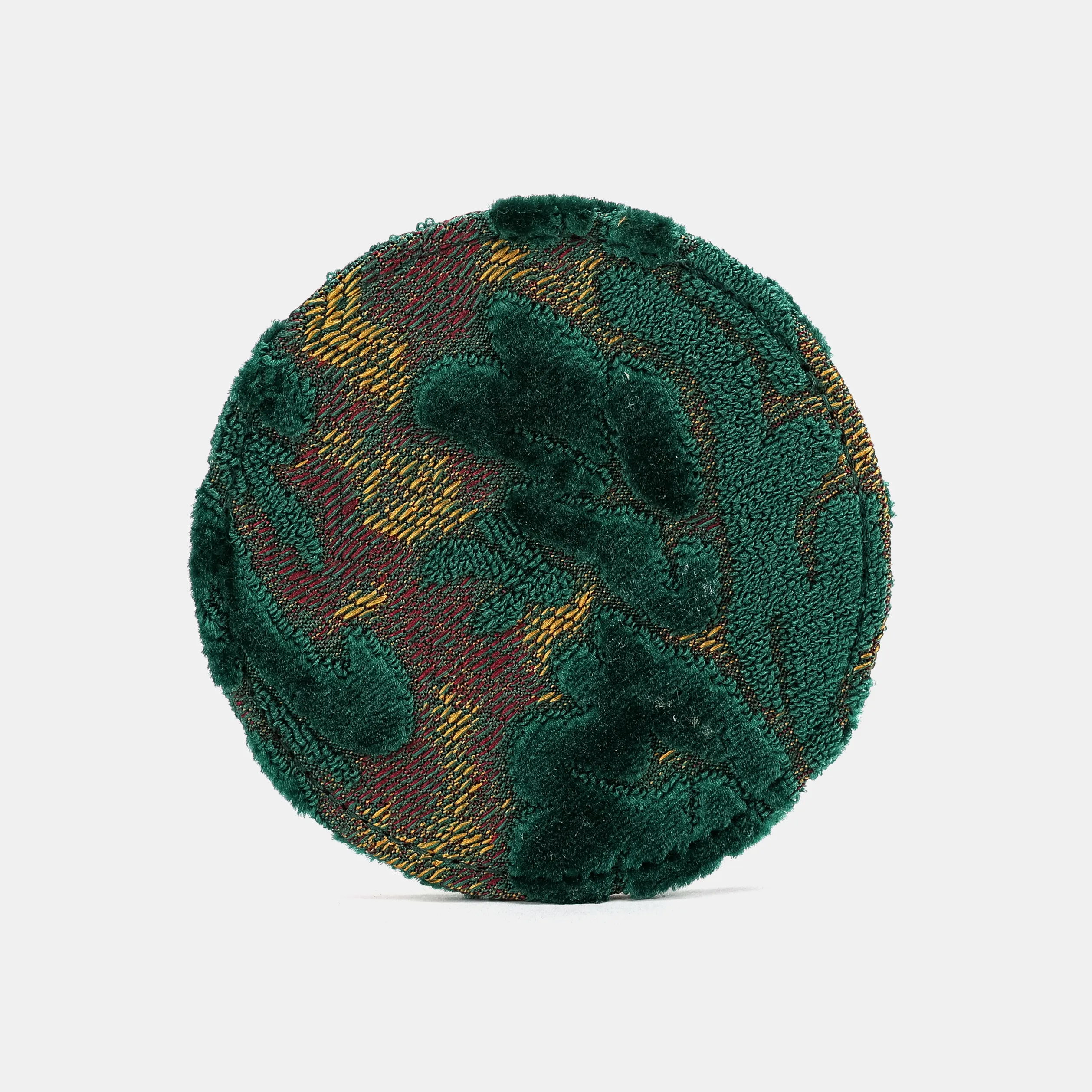Burnout Velvet Jade Green Round Coaster Set with Holder - Image 3