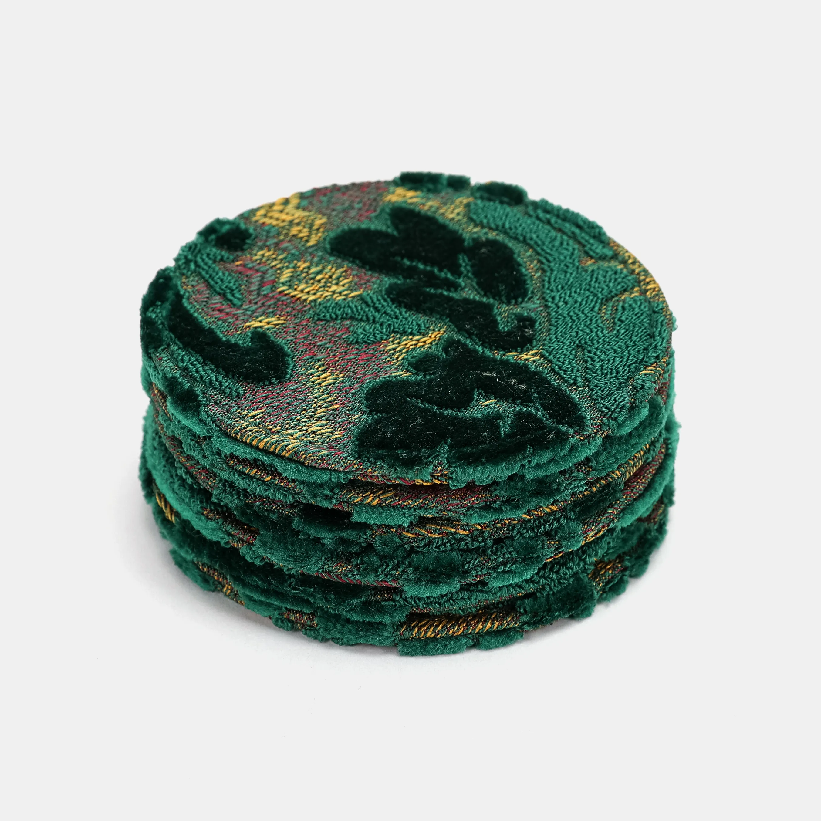 Burnout Velvet Jade Green Round Coaster Set with Holder - Image 4