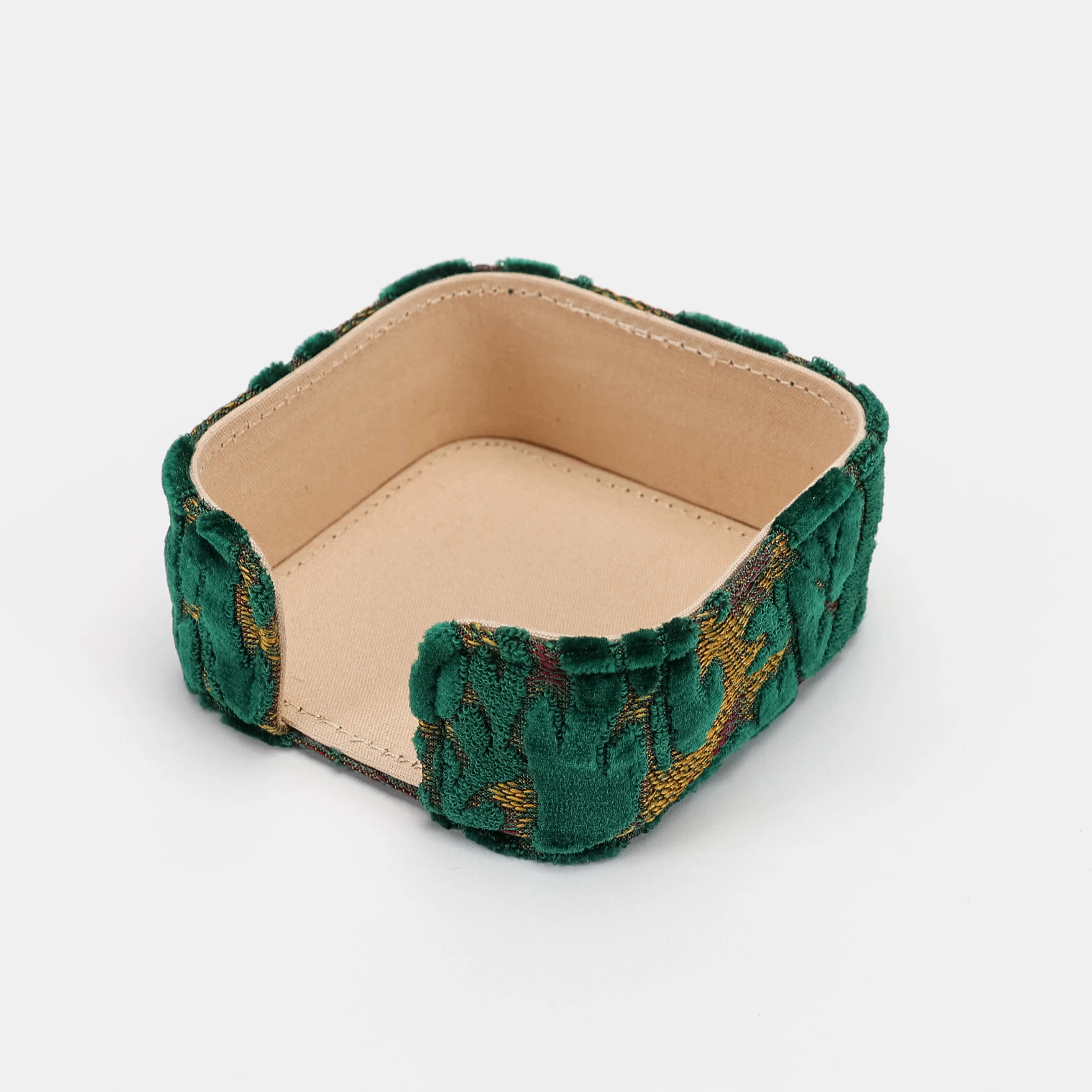 Burnout Velvet Jade Green Square Coaster Set with Holder - Image 5