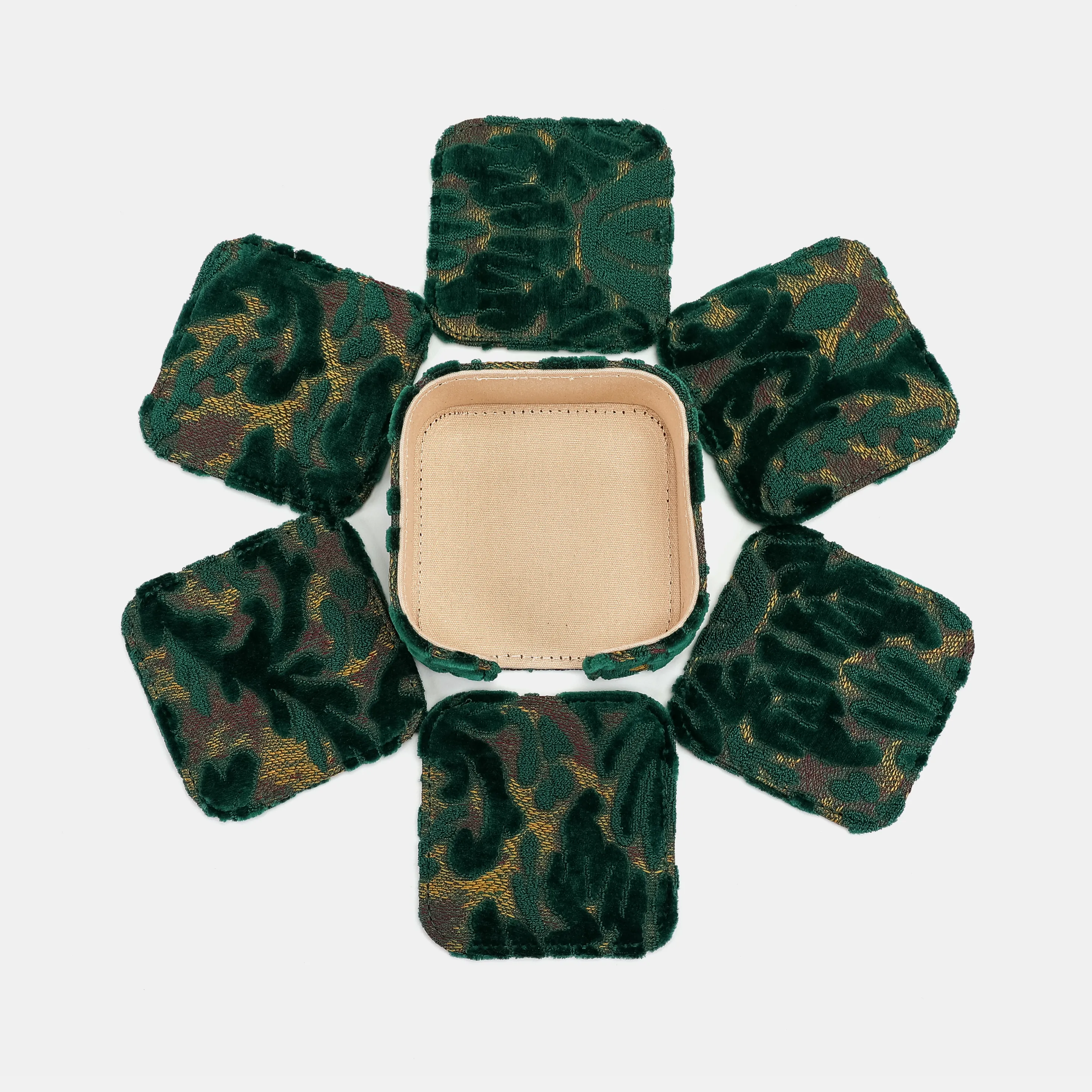 Burnout Velvet Jade Green Square Coaster Set with Holder - Image 8