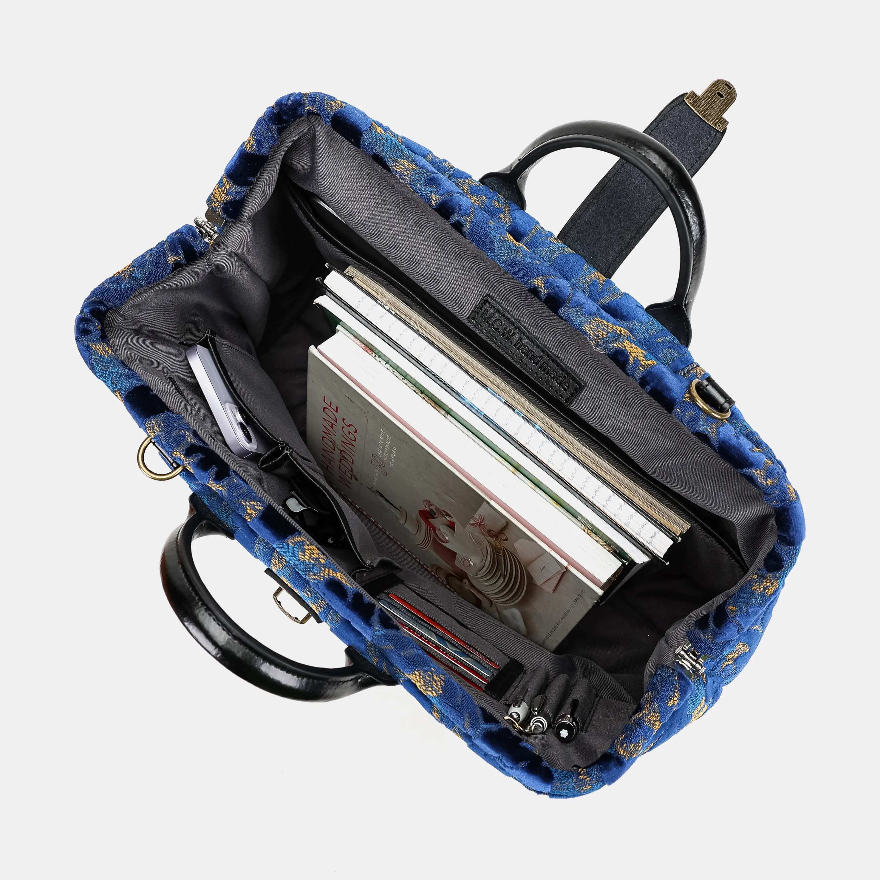 Burnout Velvet Navy Laptop Work Bag - Image 7