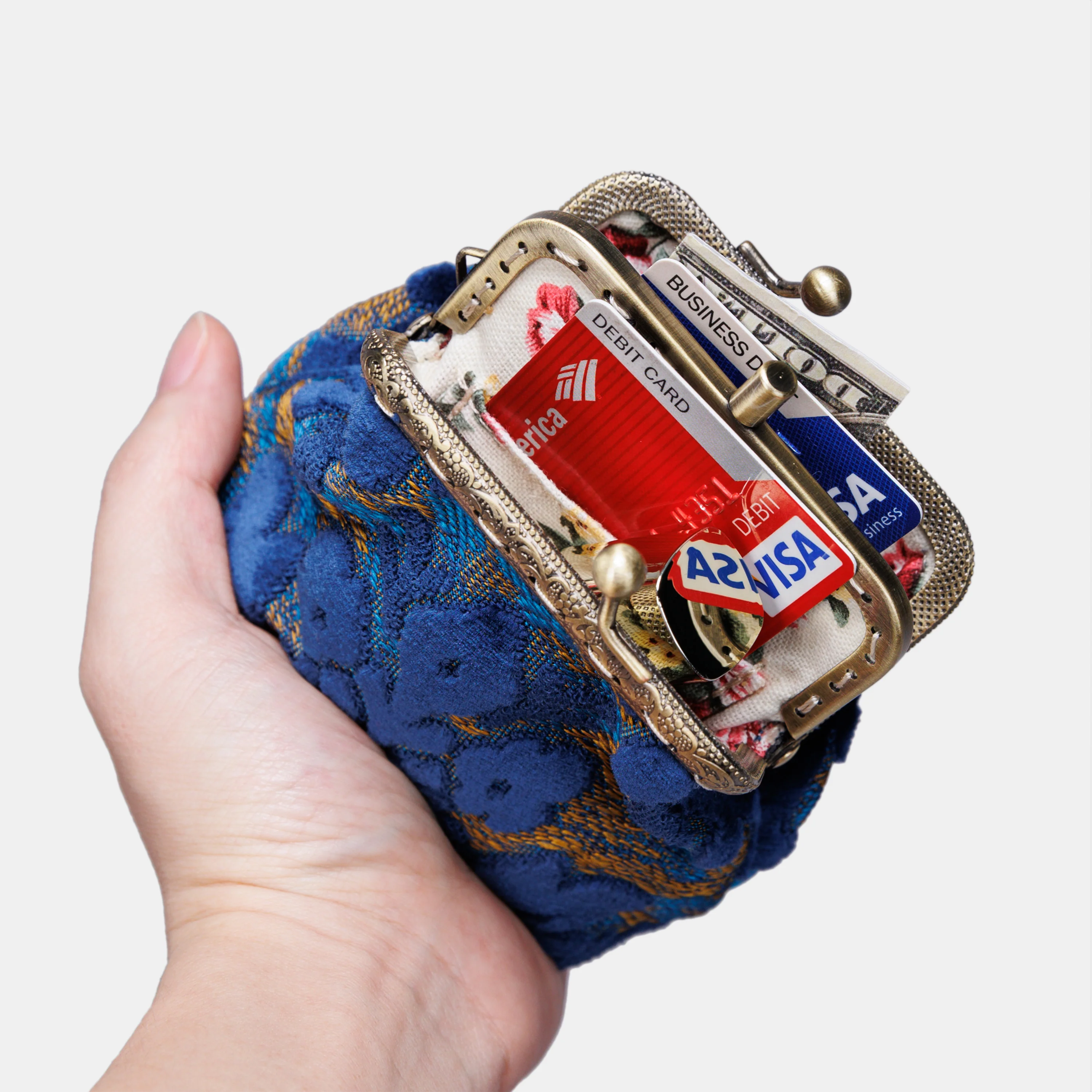 Burnout Velvet Navy Double Kiss Clasp Coin Purse - Image 2