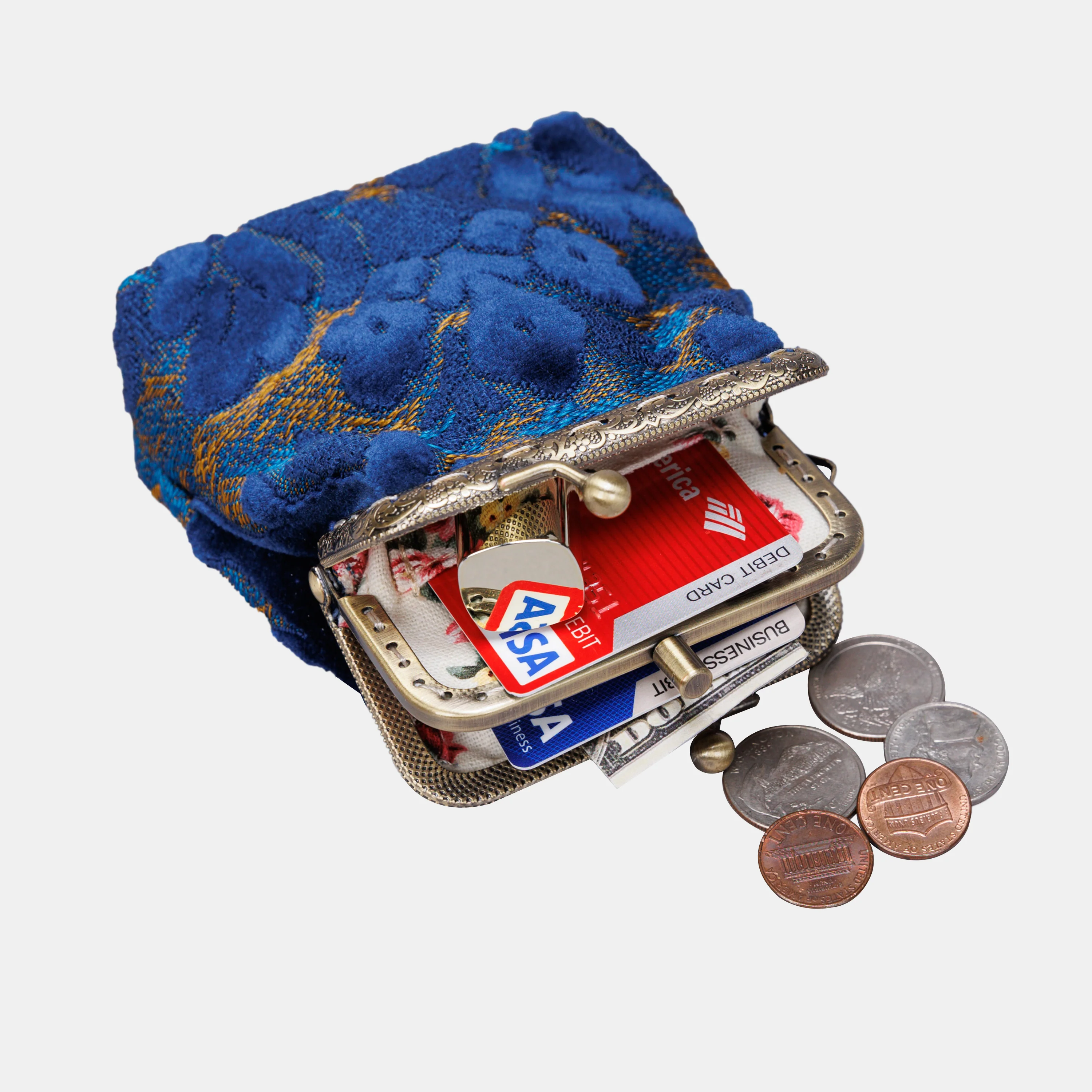 Burnout Velvet Navy Double Kiss Clasp Coin Purse - Image 5