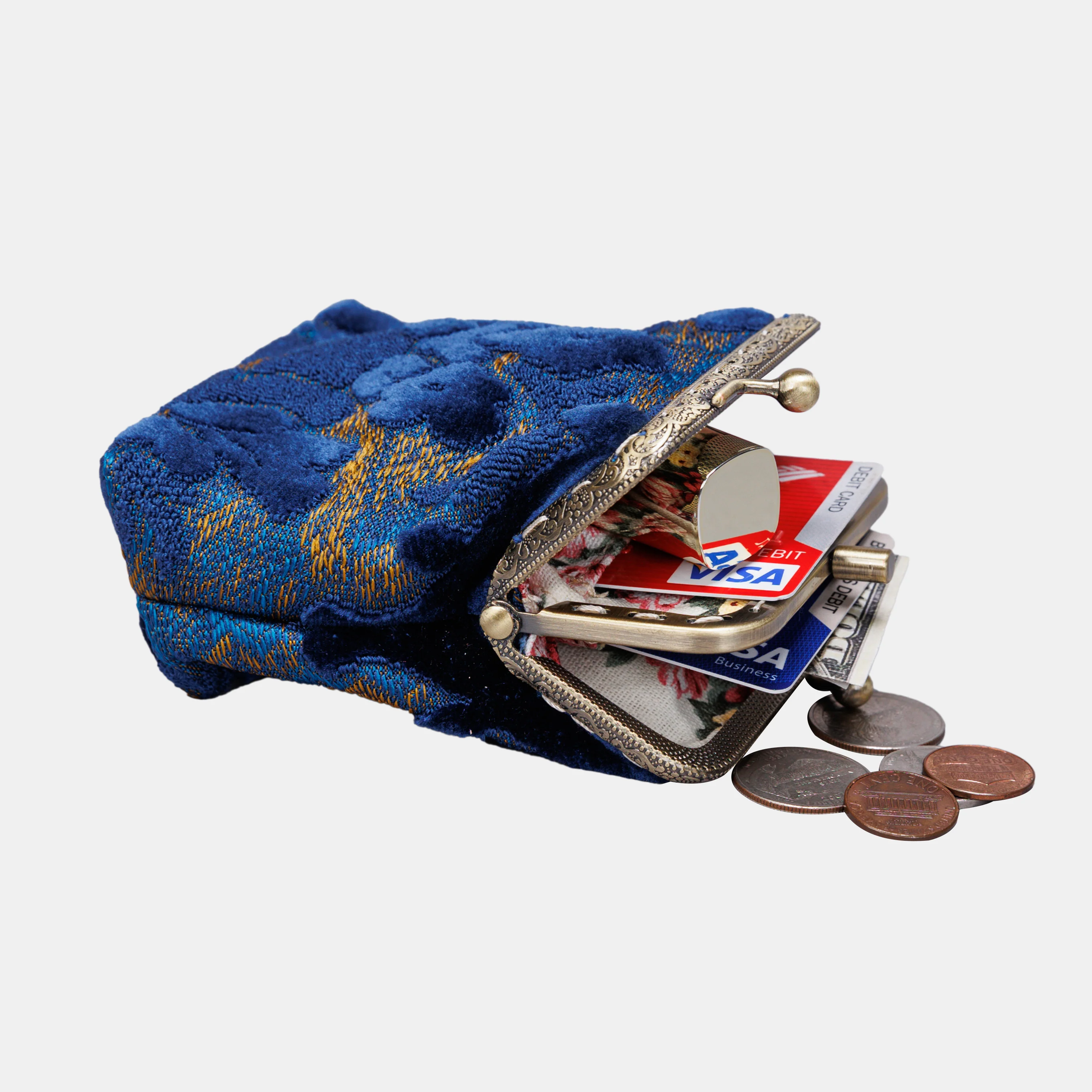 Burnout Velvet Navy Double Kiss Clasp Coin Purse - Image 6