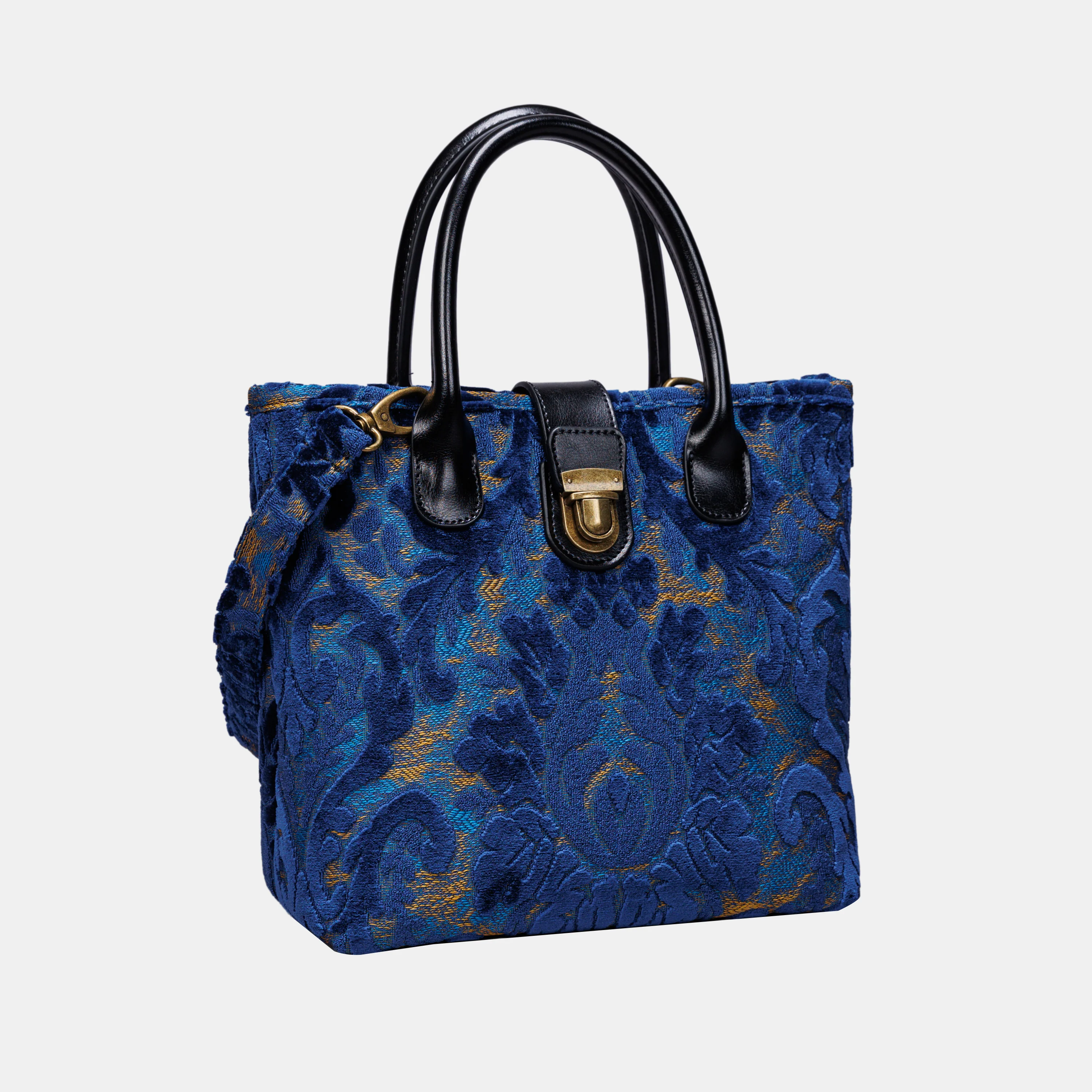 Burnout Velvet Navy Tuck Lock Carpet Satchel - Image 3