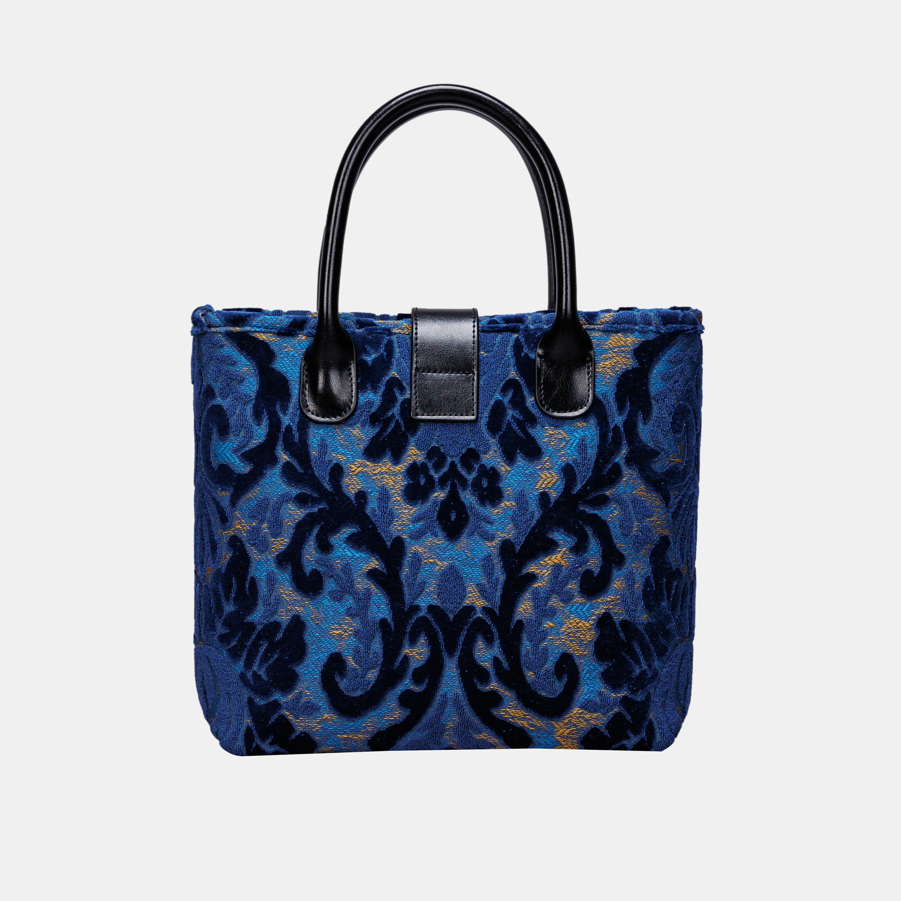 Burnout Velvet Navy Tuck Lock Carpet Satchel - Image 4