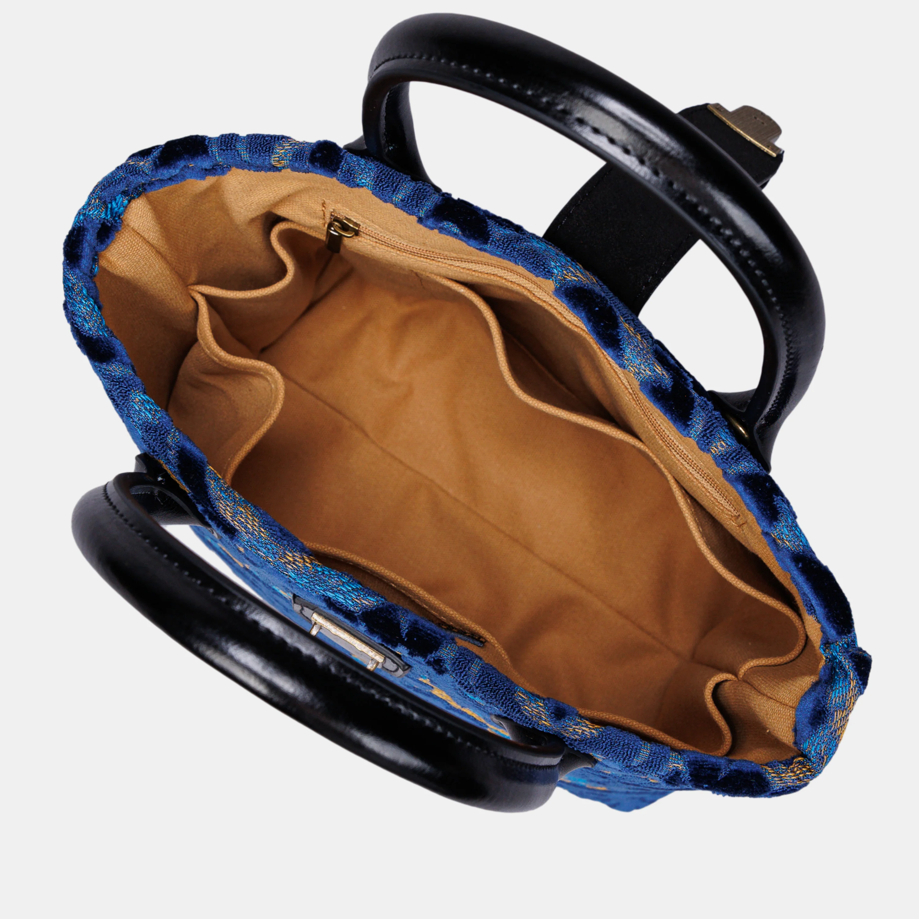 Burnout Velvet Navy Tuck Lock Carpet Satchel - Image 5