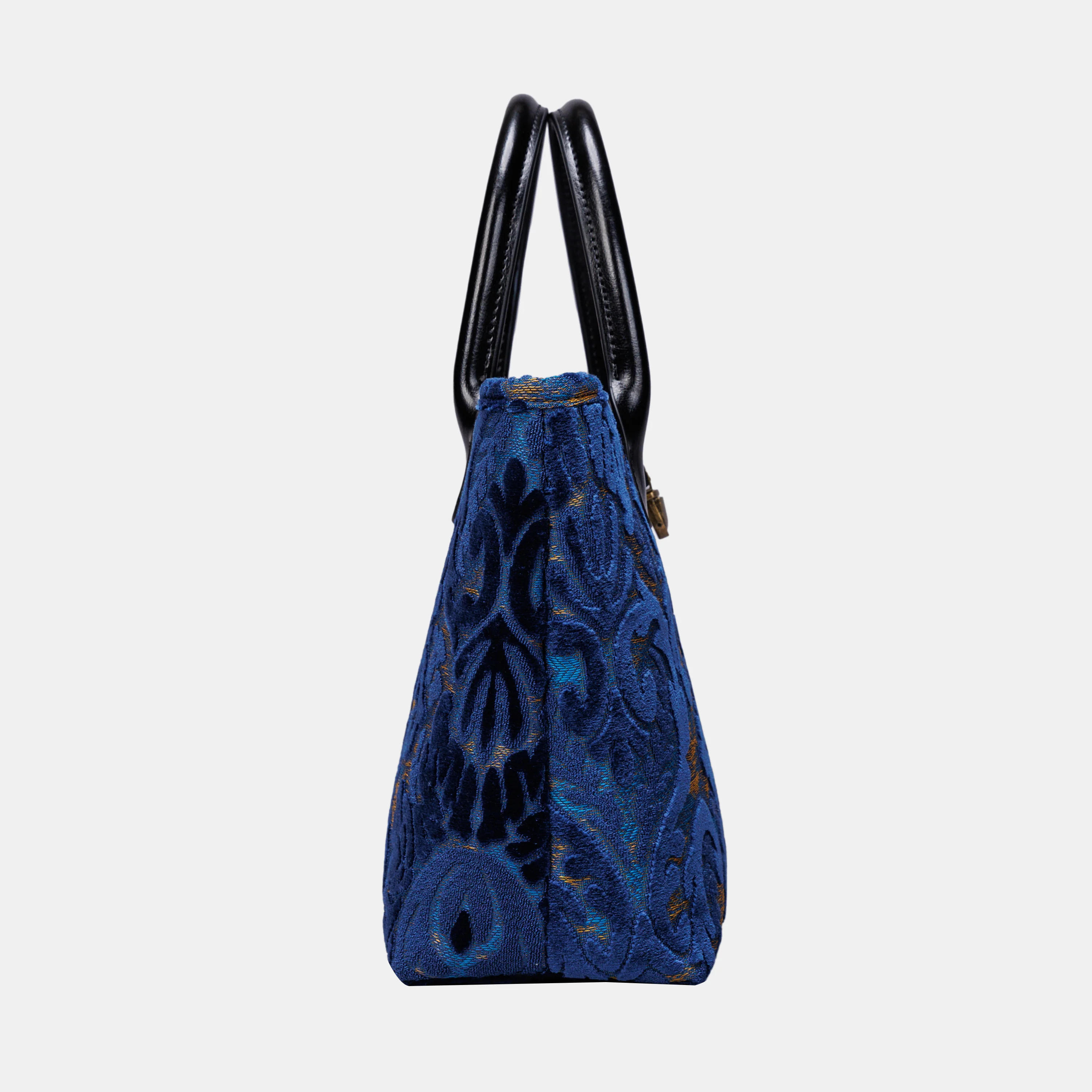 Burnout Velvet Navy Tuck Lock Carpet Satchel - Image 6