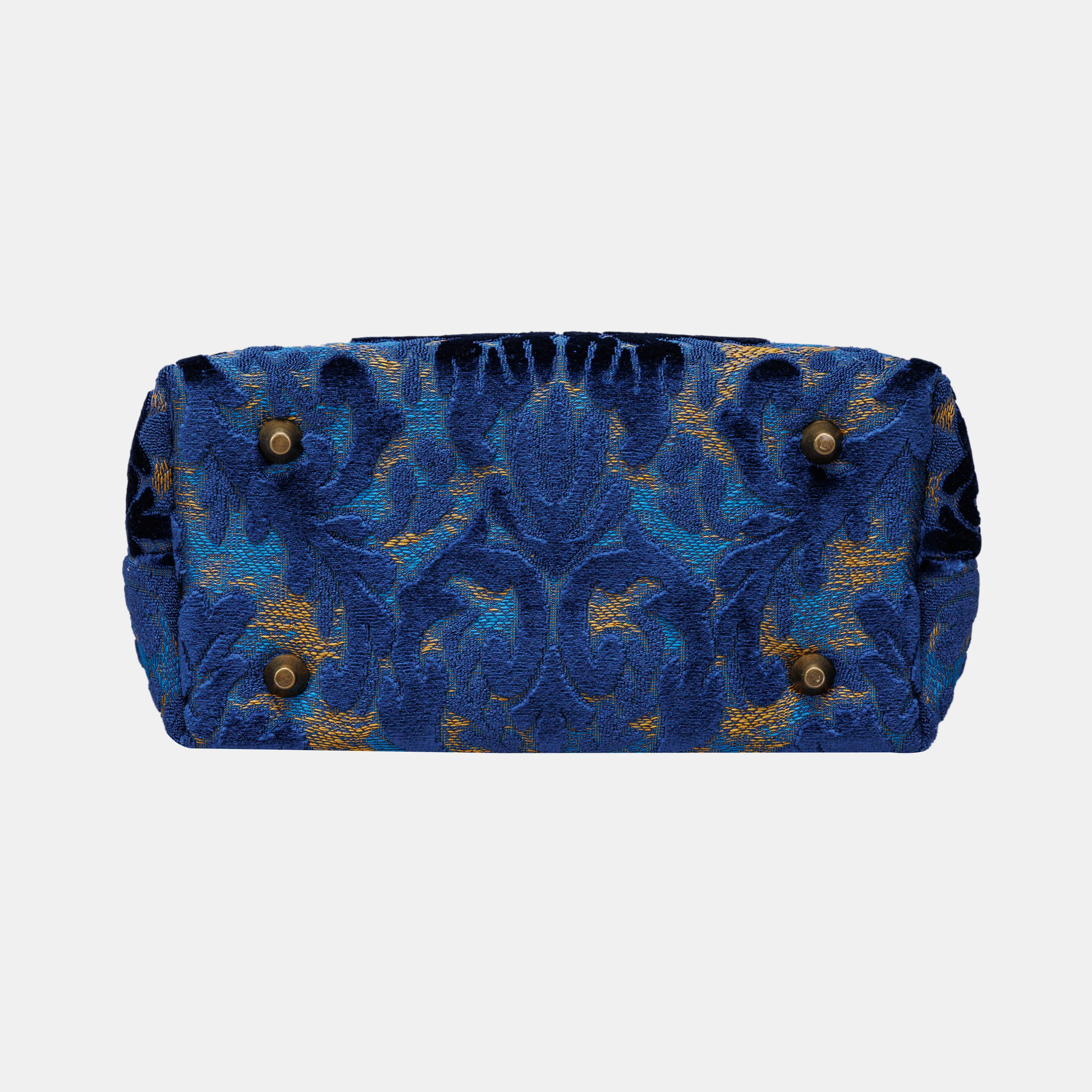 Burnout Velvet Navy Tuck Lock Carpet Satchel - Image 7
