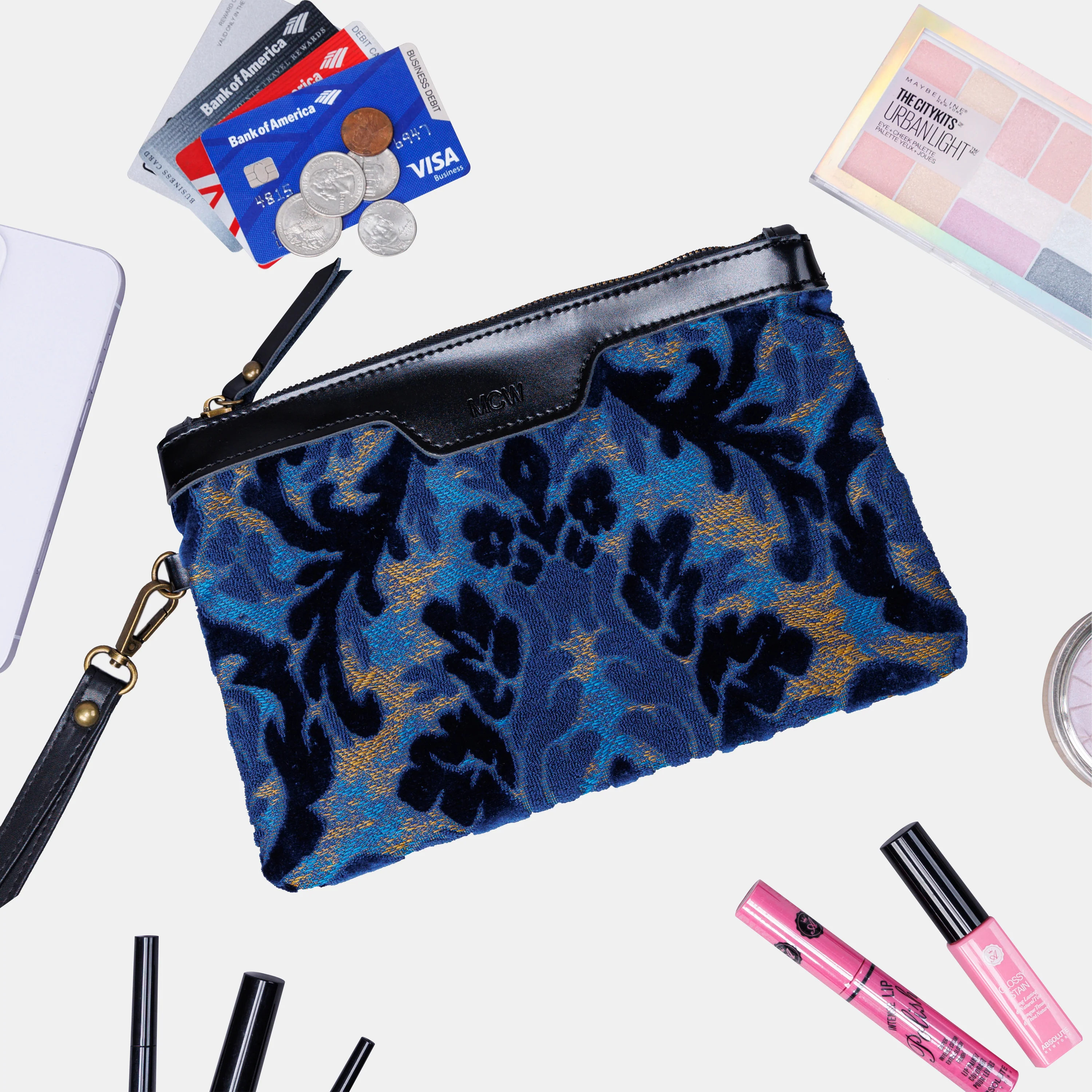 Burnout Velvet Navy Wristlet Clutch - Image 2