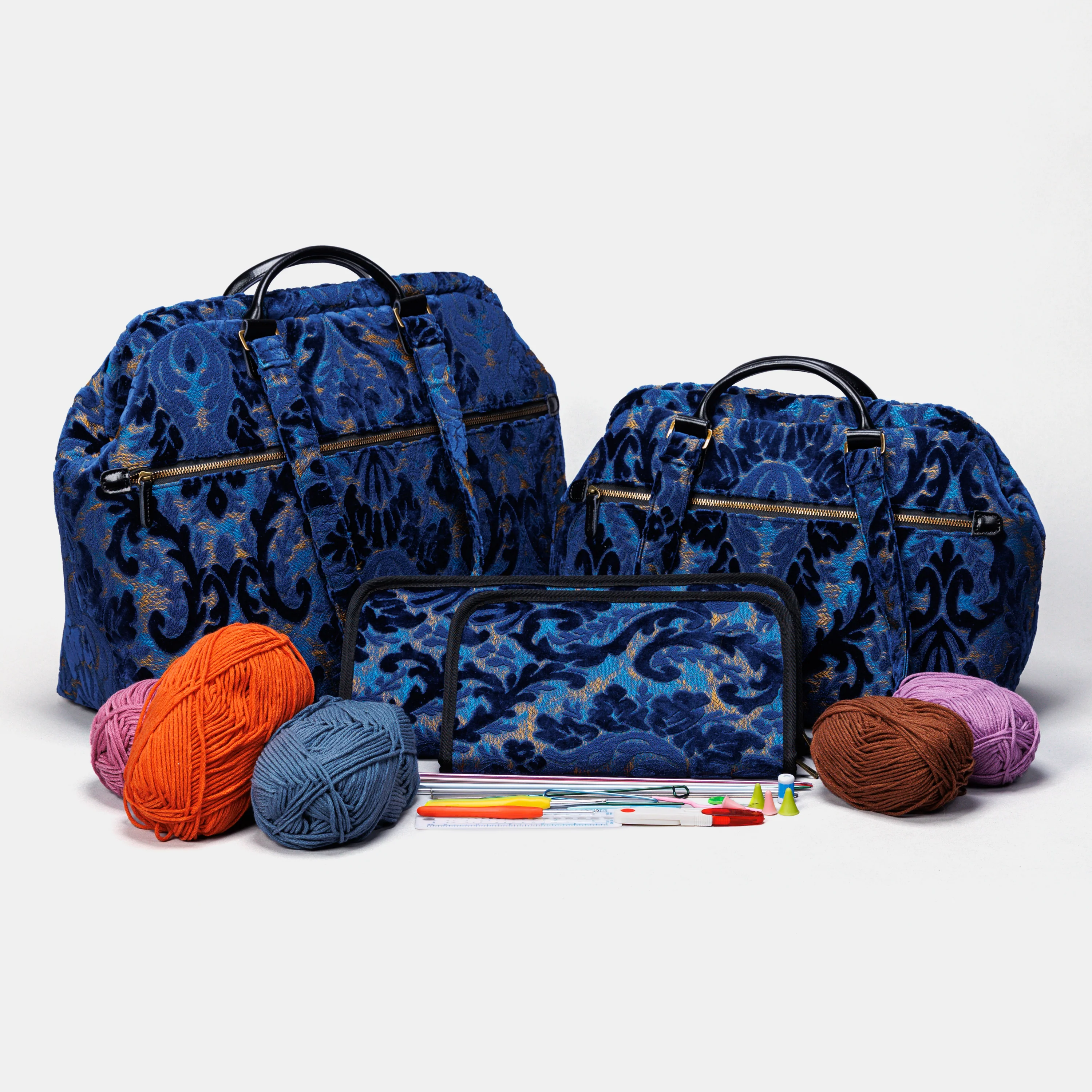 Burnout Velvet Navy Knitting Project Bag