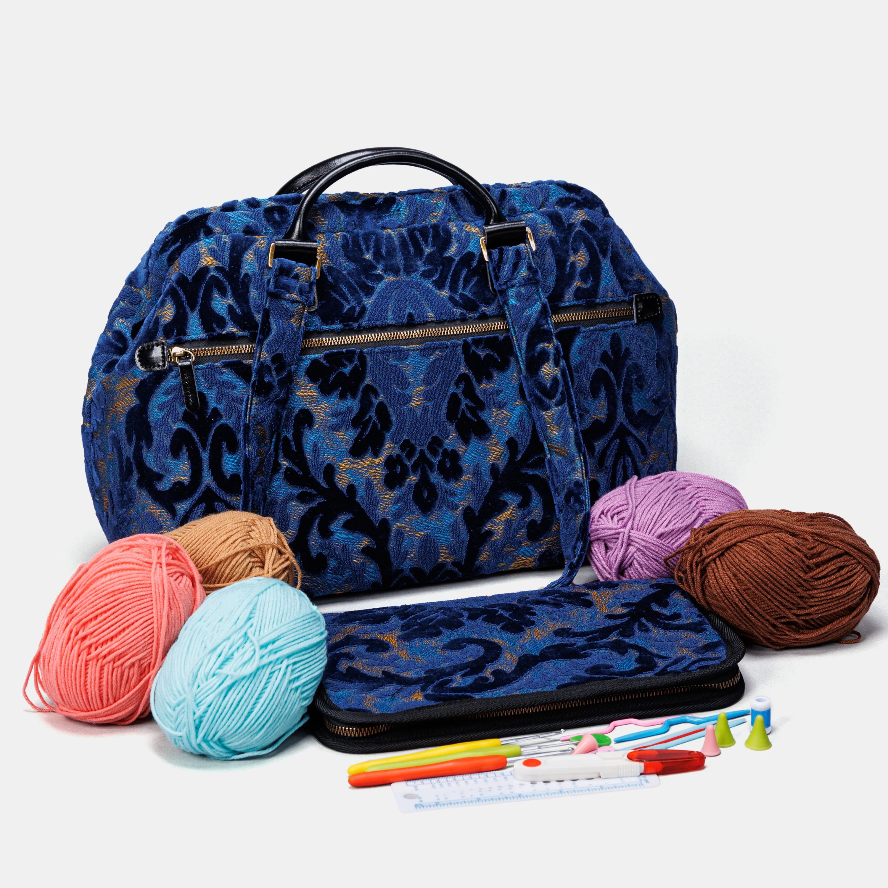 Burnout Velvet Navy Knitting Project Bag - Image 10
