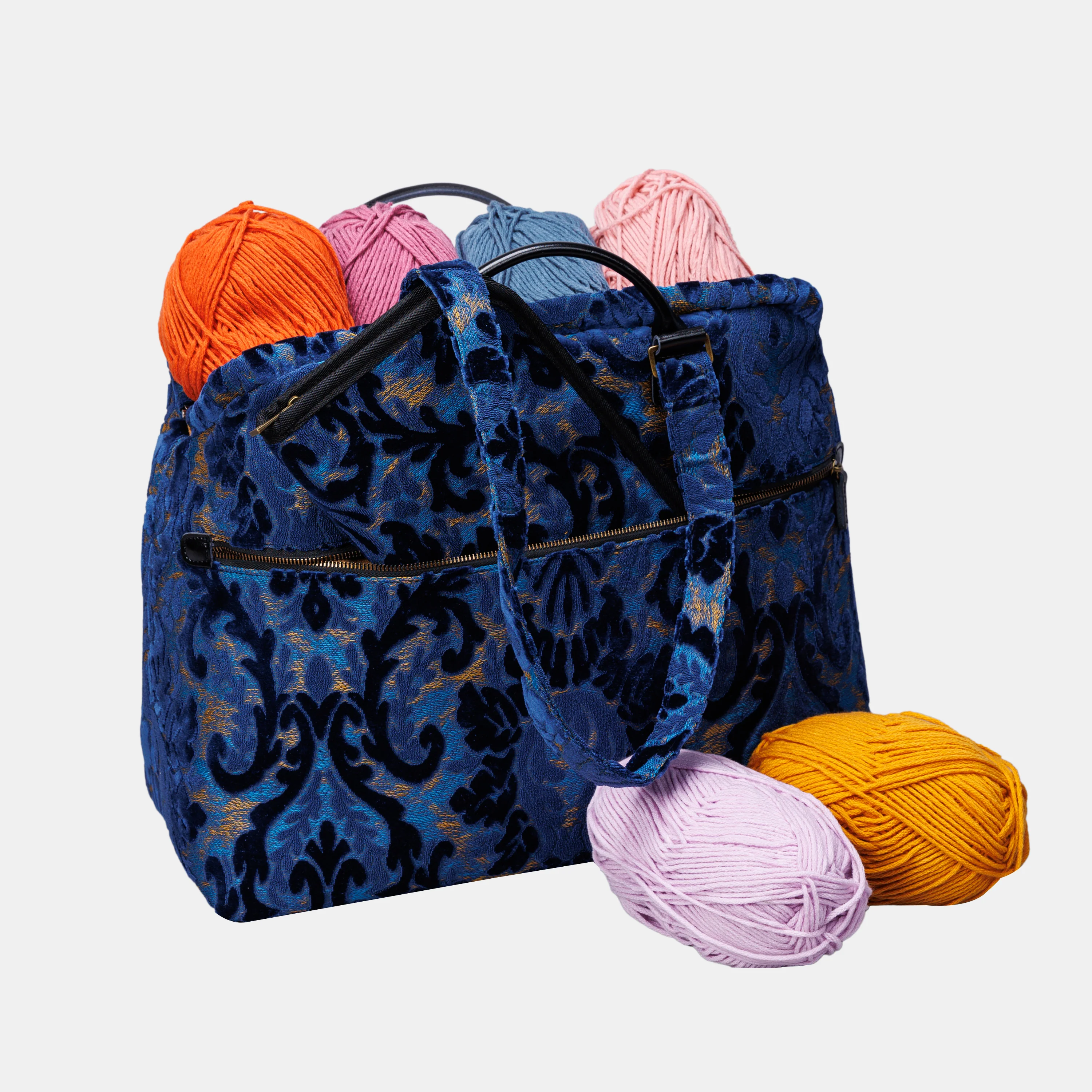 Burnout Velvet Navy Knitting Project Bag - Image 4